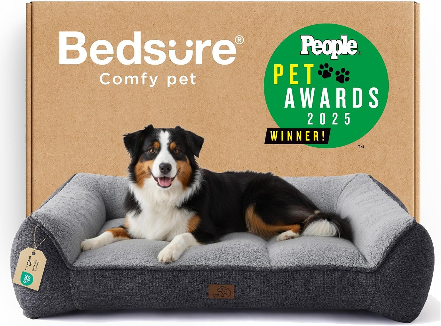 Bedsure SupportMax™ Extra Thick Orthopedic XL Dog Bed for Extra Large Dogs | 45″ Premium Supportive Couch for Senior Dogs, Water-resistant Removable Washable Cover, Jumbo Comfy Pet Sofa with Sherpa,Grey