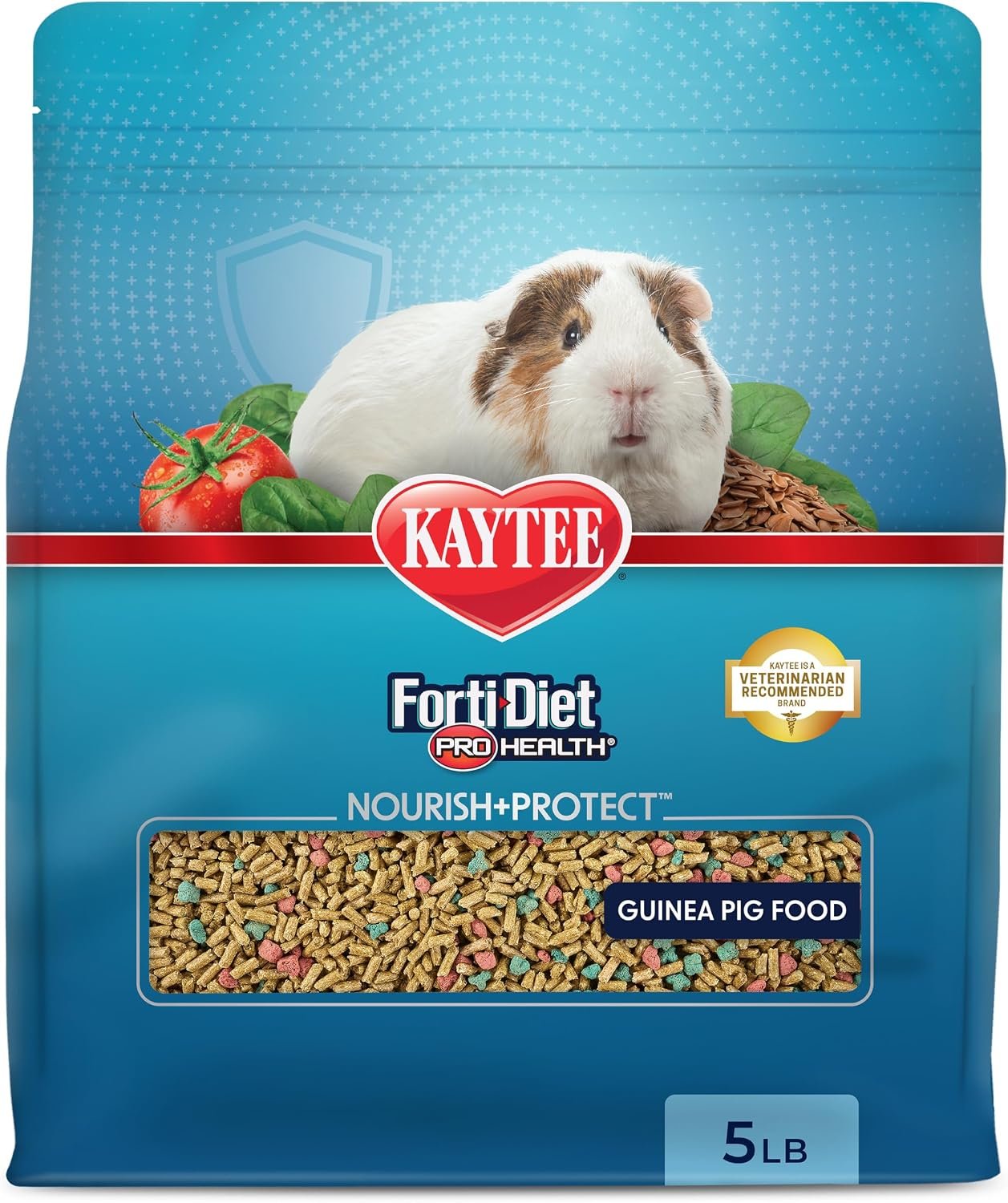 Kaytee Forti-Diet Pro Health Nourish+Protect Guinea Pig Food, 5 lb | Supports digestive health. Daily food for guinea pigs. Guinea pig pellets, prebiotics and probiotics, crunchy pieces