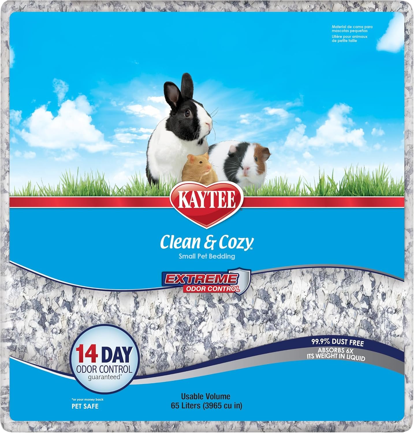 Kaytee Clean & Cozy Extreme Odor Control Hamster Bedding, 65 Liters | Small animal bedding for fresh habitats. Soft paper bedding absorbs up to 6x liquid. Fragrance-free, 99% dust-free