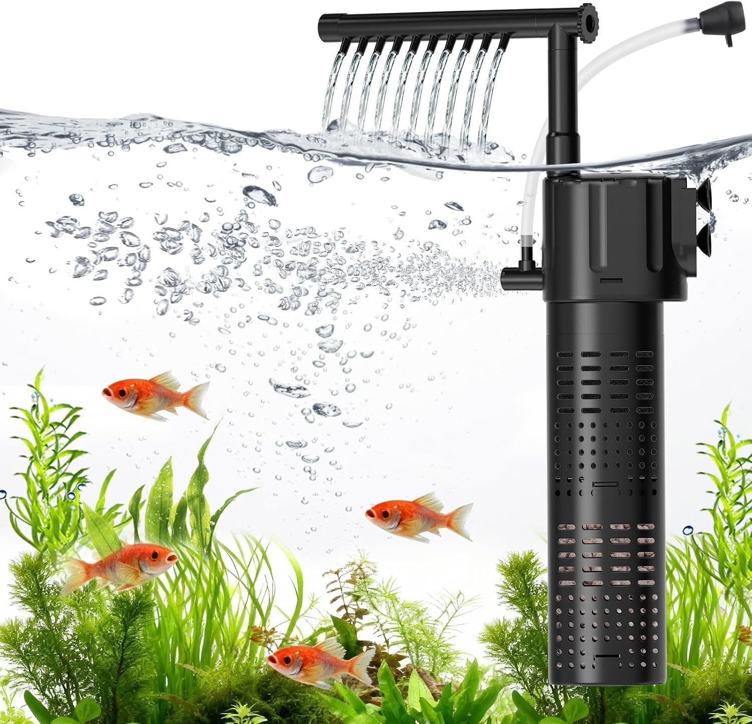 hygger Aquarium Filter, 5 in 1 Fish Tank Filter for Tank, 80GPH, 5W | Quiet Operation Internal Pump with Rain Bar, Adjustable Bubble & Wave Maker, Sponge Filters for 5-15 Fresh & Saltwater