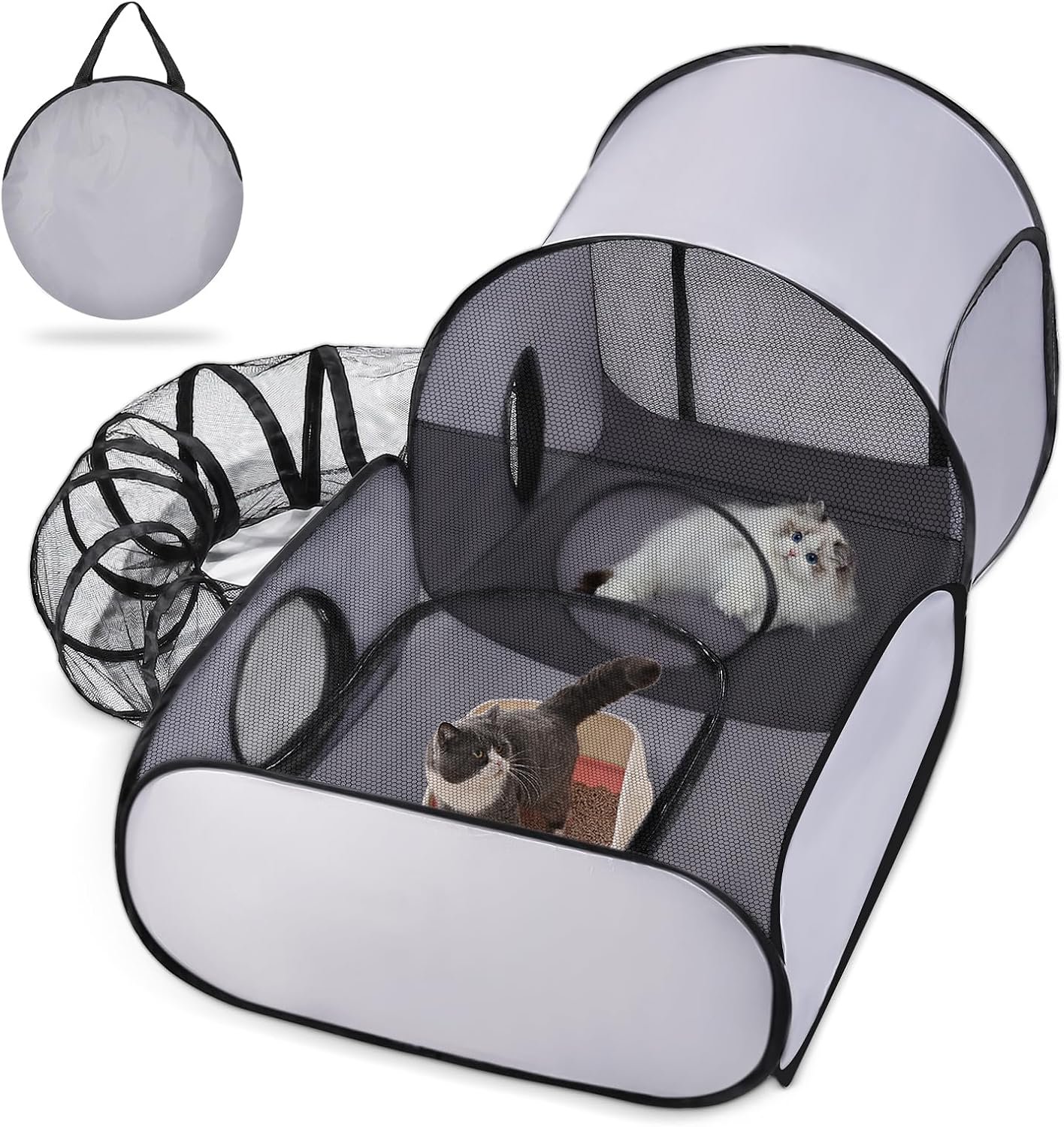 Tailtastic Pet Playpen with Surround Tunnel, Outdoor/Indoor Cat Playpen with Breathable Soft Sides，Tailtastic Cat Enclosure Tent for Small Animals, Portable Tent with Carry Bag (Medium) | outdoor cat tent,breathable mesh,pop-up folding design,and Medium/Large sizes for cats and small animals