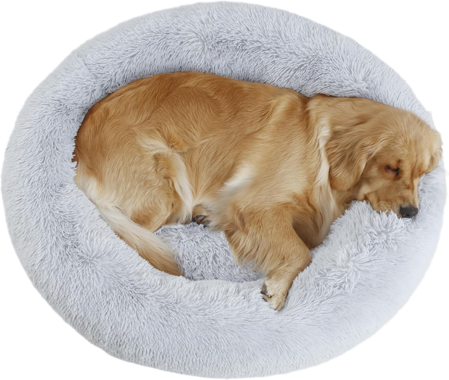 Bunlitent 39 inch Calming Dog Bed, Donut Dog Bed for Large Sized Dog, Grey | Plush Anti-Anxiety, Donut Shape, Warming Cozy, Round Cuddler Nest, Soft Cute,Marshmallow Cuddler Nest Pet Bed