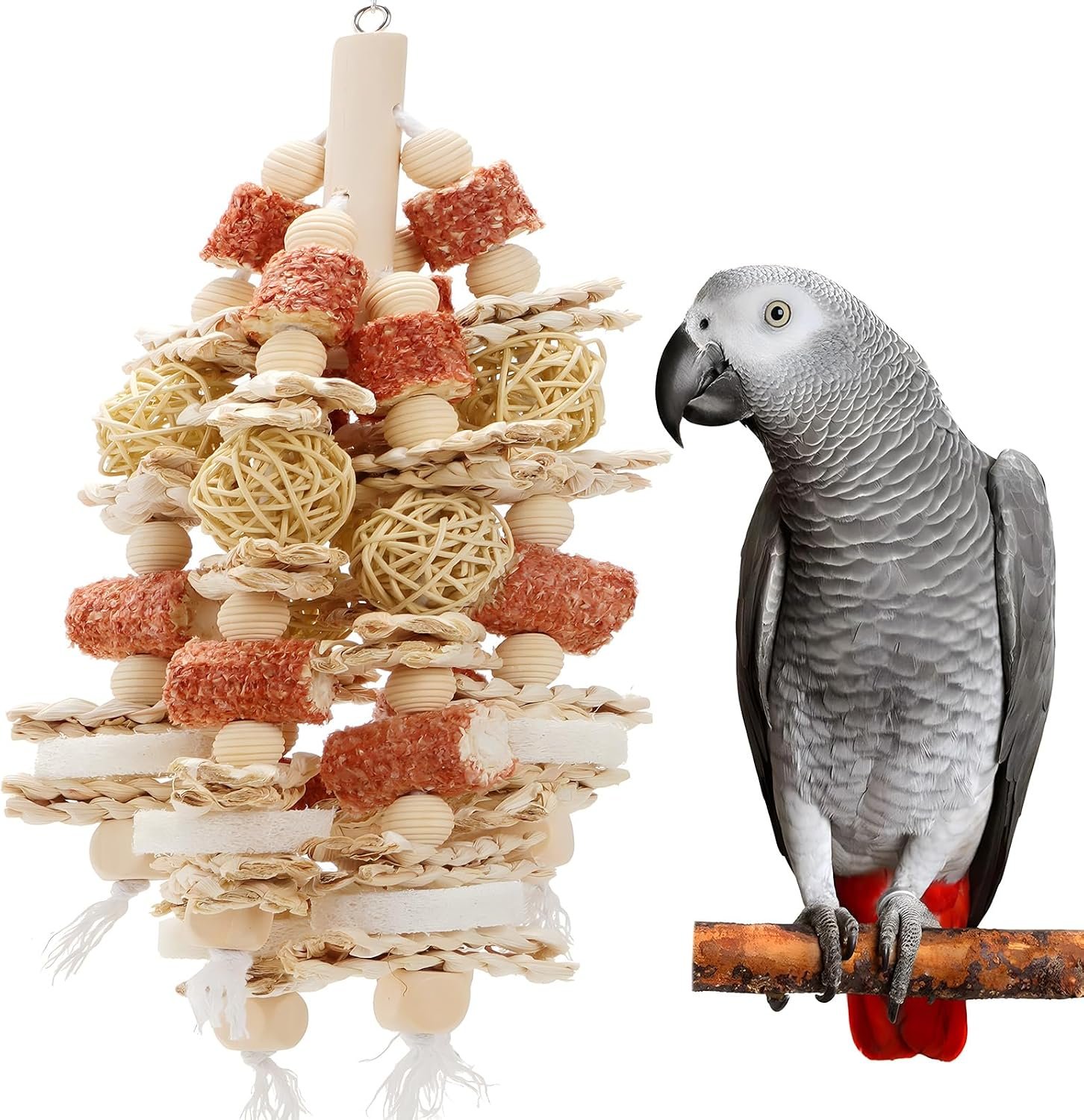 Bird Toys，17.5 Inches Parrot Toy for Chewing | Natural Corn Cob, Loofah Slices, Can Be Hung in Large and Medium-Sized Parrot Cages