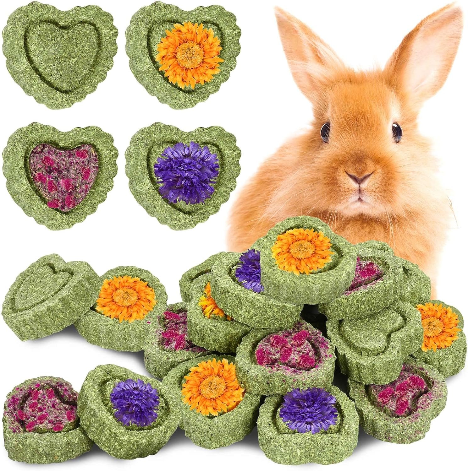 20PCS Bunny Chew Toys for Bunny’s Teeth Organic Timothy Hay Cakes