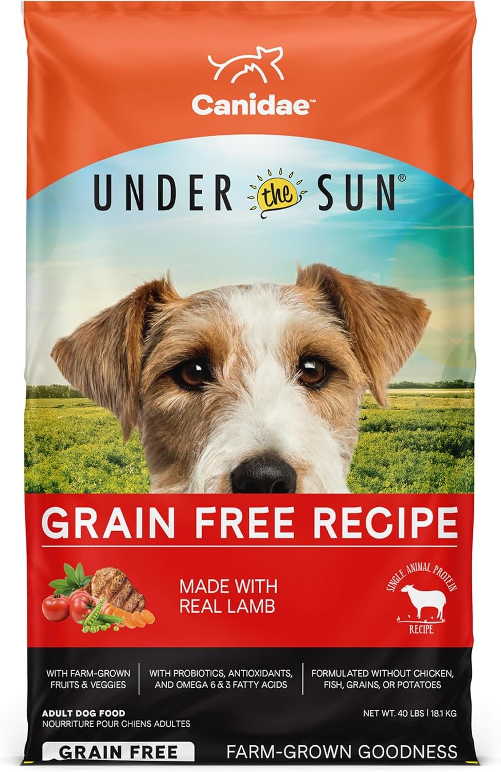 CANIDAE Under the Sun Dry Dog Food, Lamb Recipe, 40 lb | Dry Dog Food for Puppies, Adults, and Seniors, Grain Free, Formulated with Antioxidants and Probiotics
