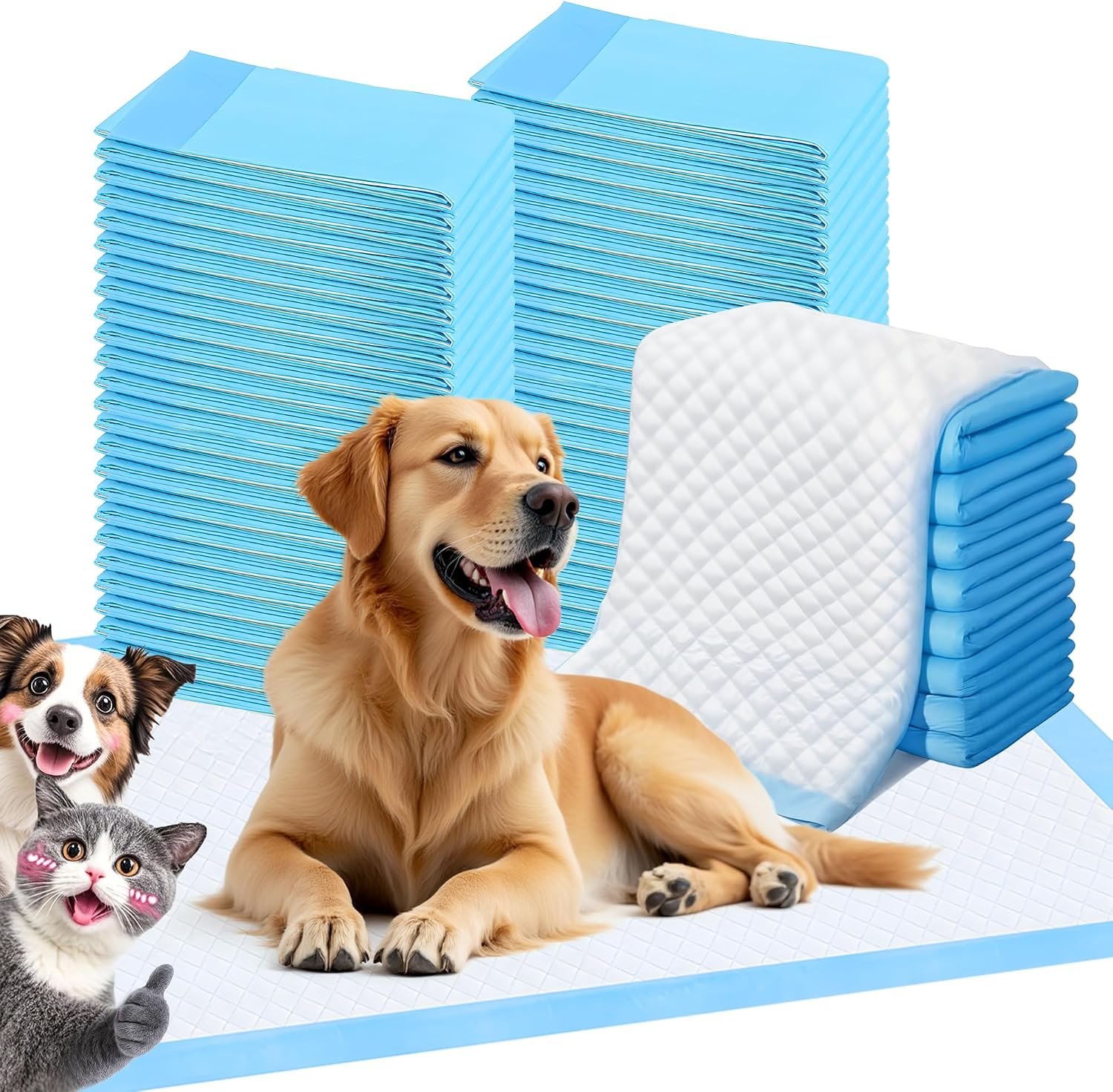 FluffyDream Super Absorbent Waterproof Dog and Puppy Pet Training Pad, Housebreaking Pet Pad,Blue (23.6″x23.6″（100PCS）)