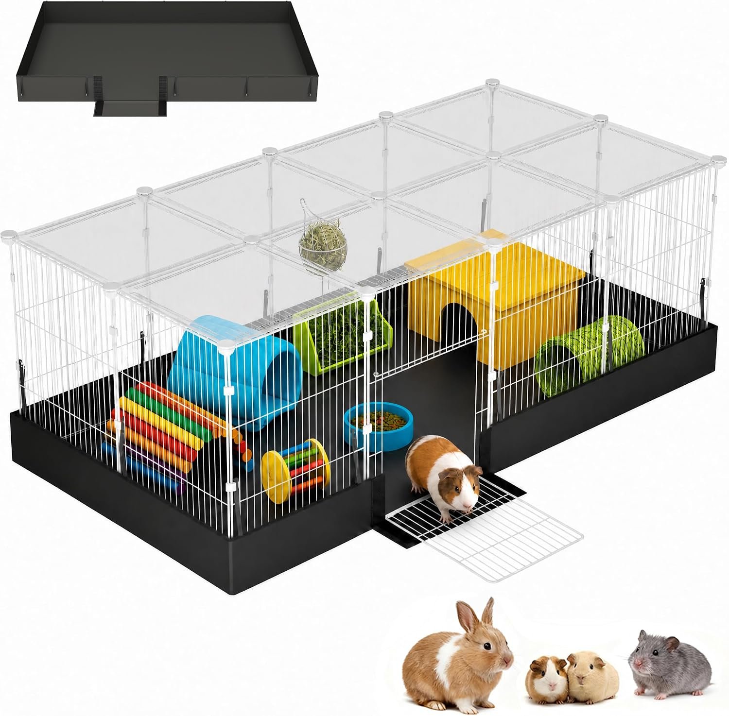 20 Planes Guinea Pig Cages Enclosed Hamster Cage with Transparent Top & Waterproof Liner, Expandable Cage for Guinea Pigs, Metal Wire Yard Fence Rabbit Cage
