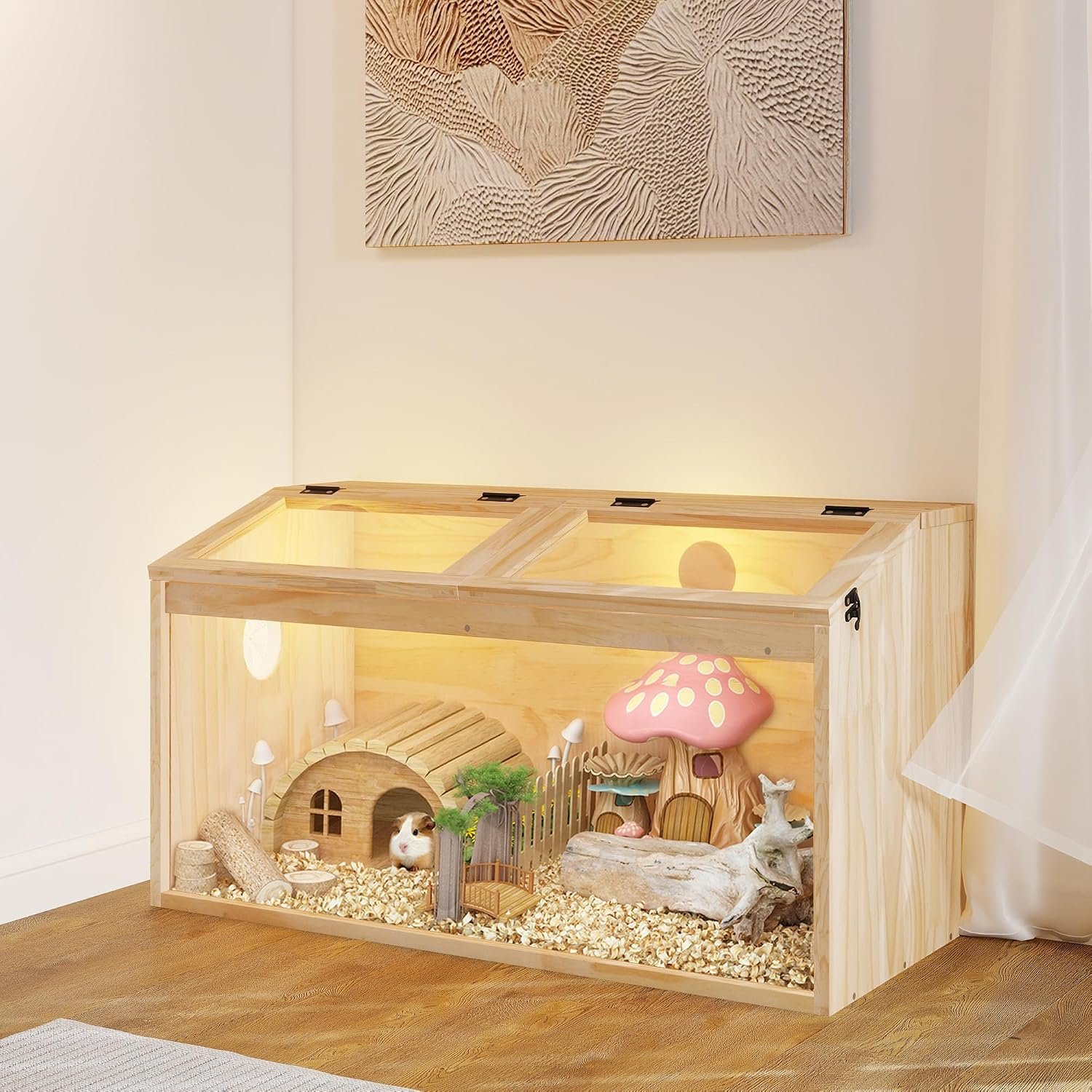 COZIWOW Wooden Hamster Cage Chewproof 32″ Small Animal Habitat Enclosure