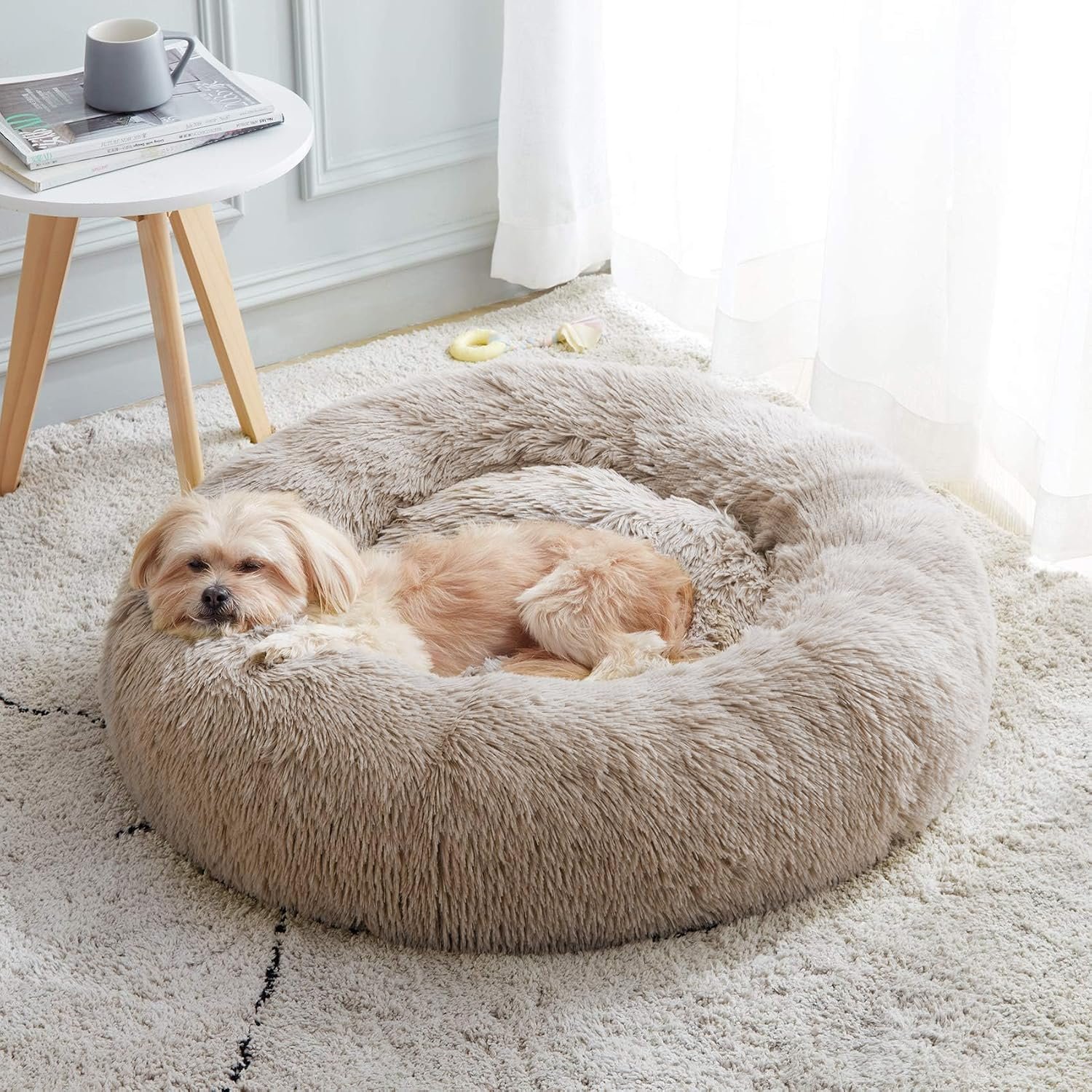 Western Home Calming Donut Cat Bed Small Dog Bed Washable,20″ Brown | Fluffy Faux Fur Round Cuddler,Anti-Anxiety,Anti-Slip Bottom,Self-Warming Pet Bed for Small Dog&Kitten&Puppy,Up to 12 LBS