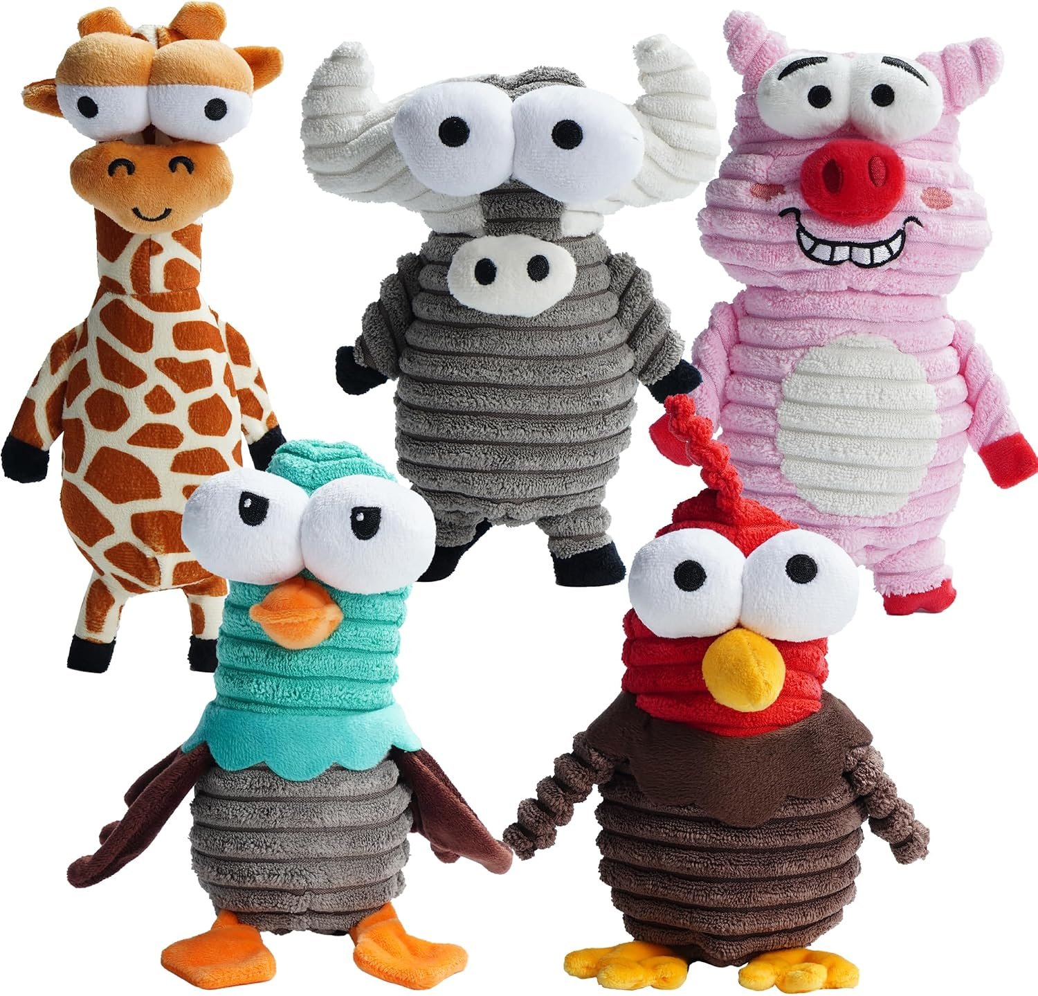 Nocciola 5-Pack Squeaky Dog Toys, Durable Stuffed Critter Zoo Dog Toys with Unique Squeak Sounds to Keep Dogs Busy, Puppy Toys for Small, Medium, and Large Dogs