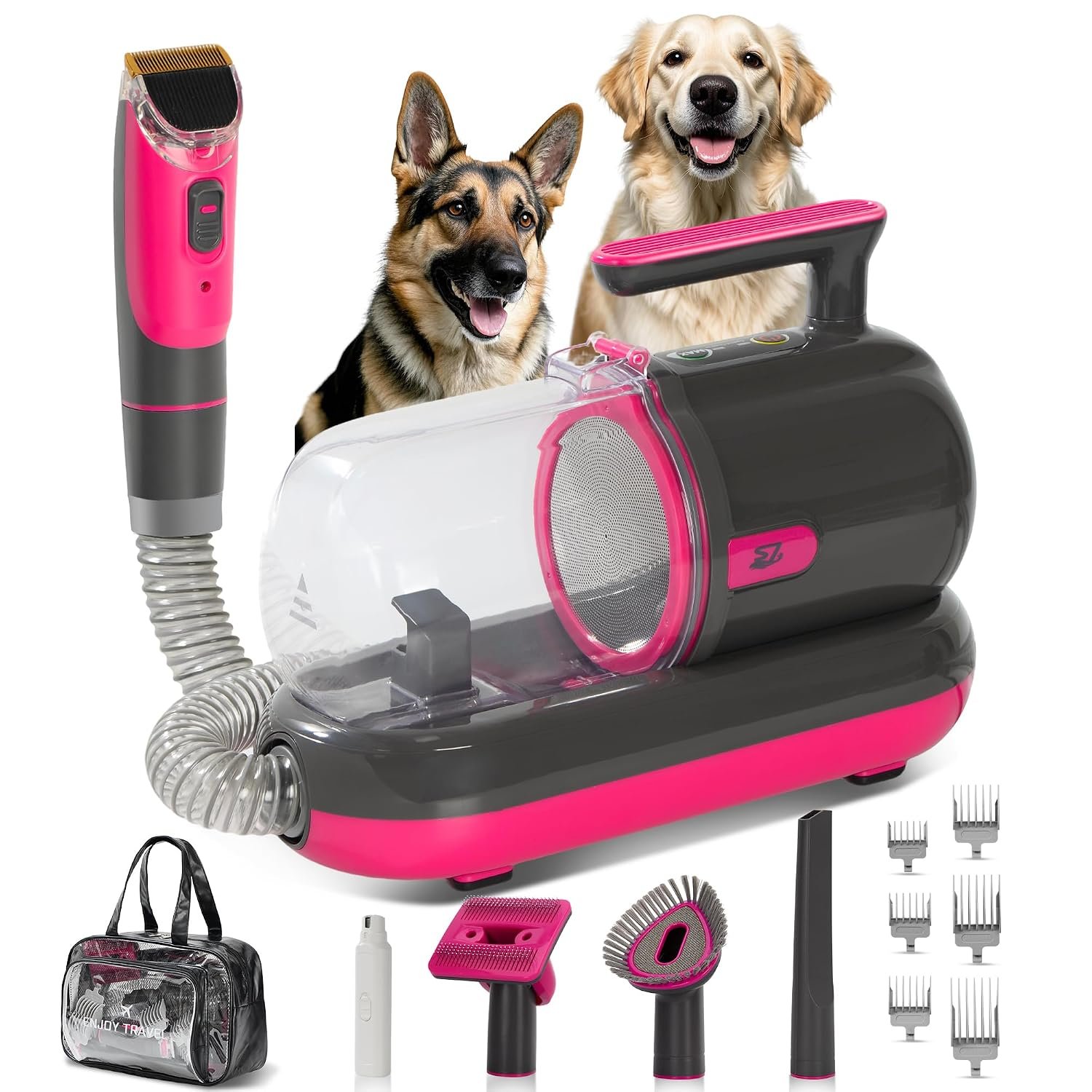 Dog Grooming Vacuum Kit with Clippers and Nail Grinder, 1.2L Pet Grooming Vacuum for Shedding, Low-Noise Dog Hair Vacuum with Grooming Brush for Home Cleaning Grooming,Dyson-Style Gray