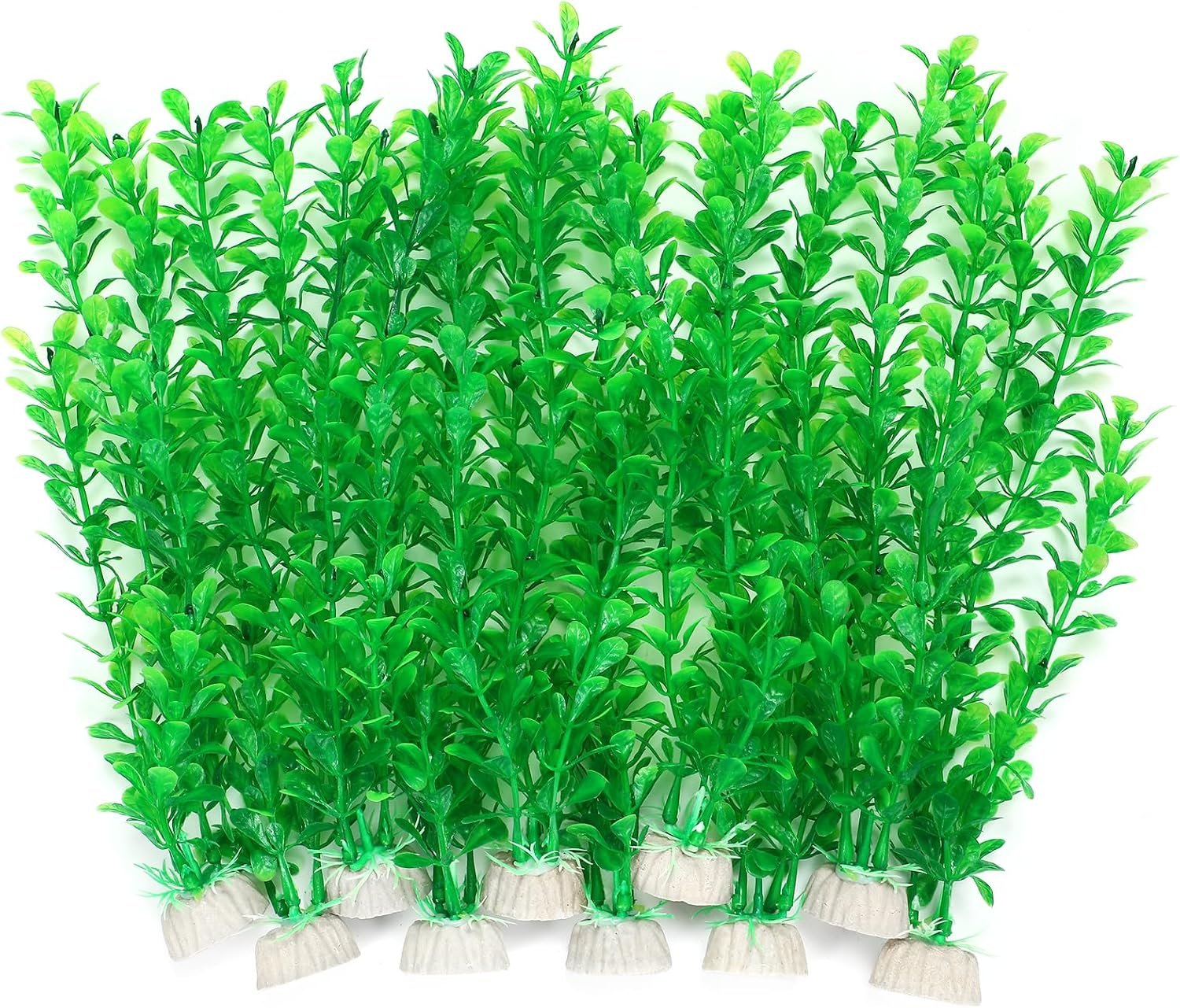 AQUANEAT Artificial Fish Tank Plants, Plastic Aquarium Decorations, 10pcs Large Fish Decor(Green)
