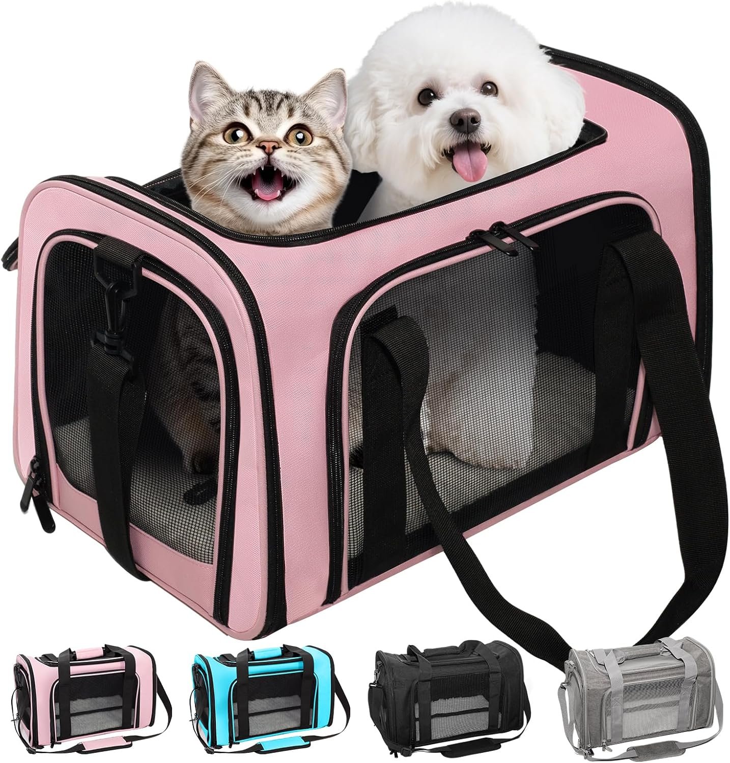 Soft-Sided Cat Carrier 20x13x13 in Expandable Travel Pet Bag 22LBS | For Cats and Small Dogs with Anti-Scratch Mesh Washable Mat Collapsible Escape-Proof Airline Approved with Shoulder Strap