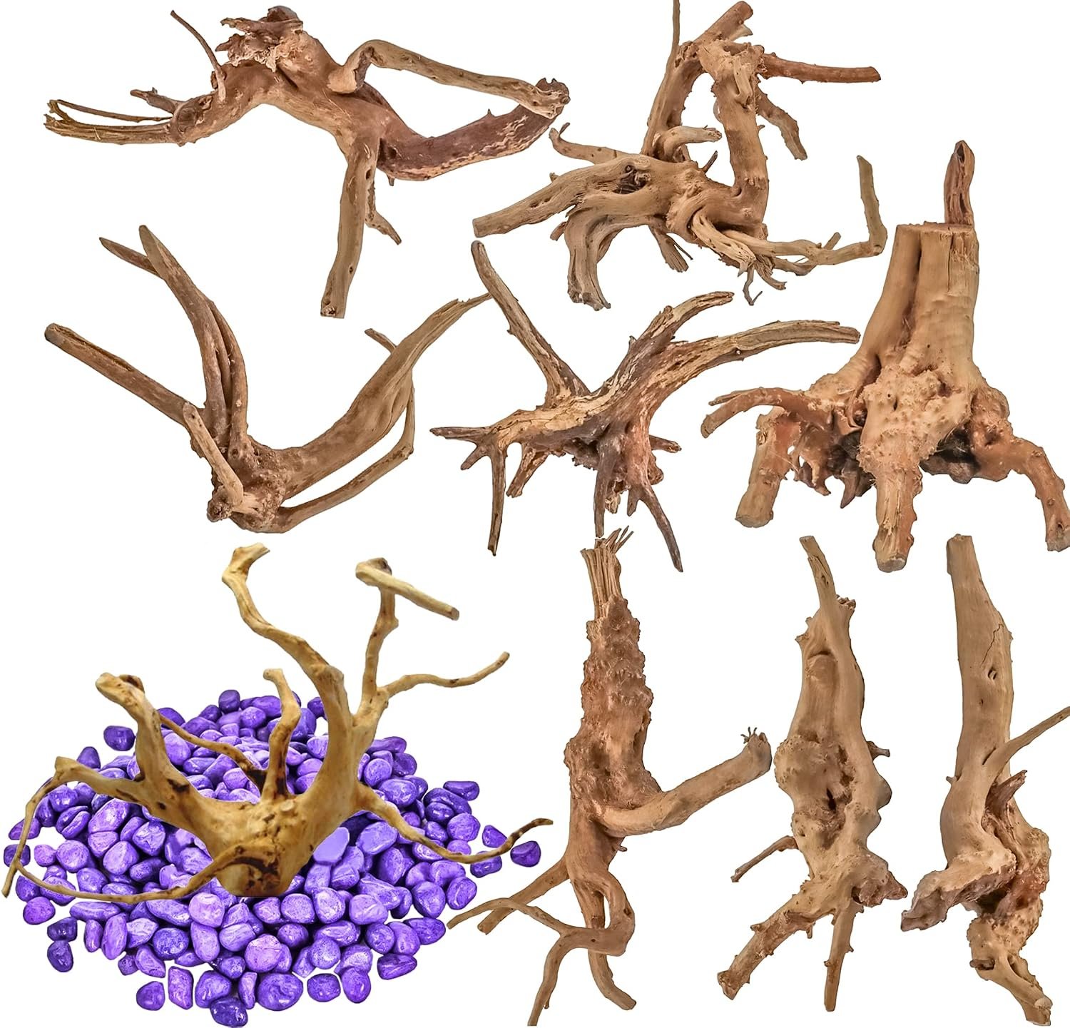 Vmiapxo 8-Pack Natural Driftwood, Sinkable Spider Wood (3.15”-4”) | Assorted Shapes Drift Wood, Aquarium Decor, Reptile Terrarium & Fish Tank Wood Branches Decoration