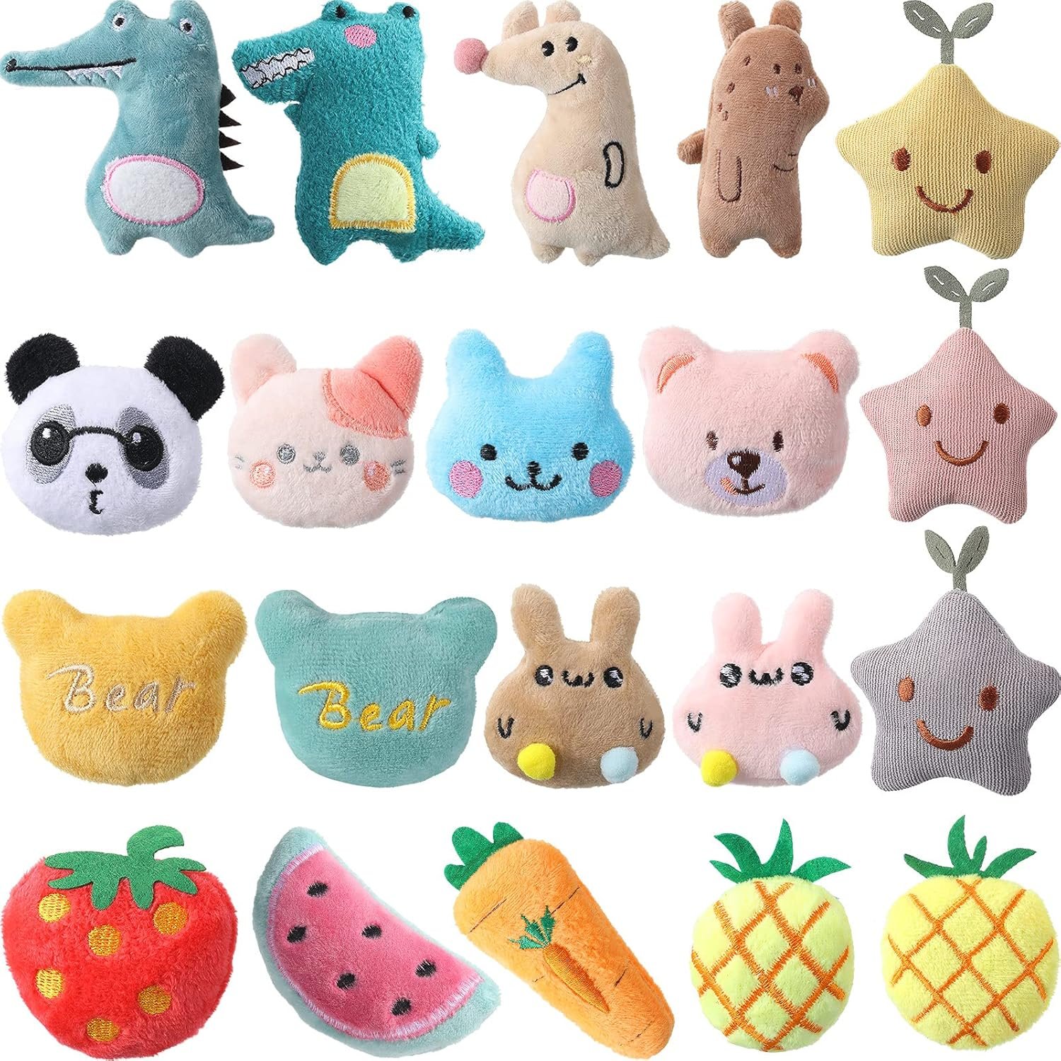 Gejoy 20 Pack Catnip Toys for Indoor Cat Plush Chew for Kitten,Lovely | Bulk Animal Fruit Shapes, Plush Fabric Catnip Filled, Teeth Cleaning Interactive, Chewing Entertaining Toys