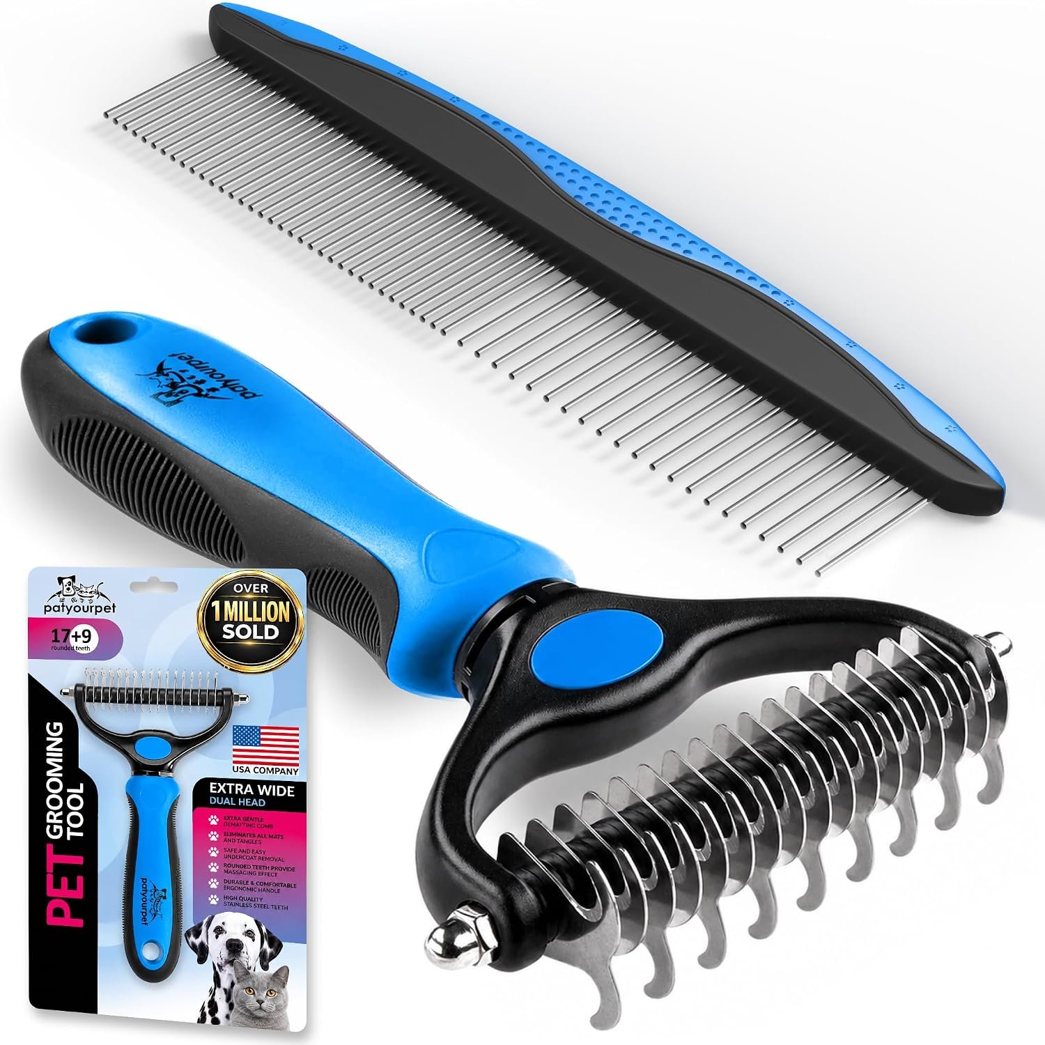 Pat Your Pet Deshedding Dog Brush For Shedding – Cat Brushes For Indoor Cats, Double-Sided Cat Brush Deshedding & Grooming Tool For Long Haired And Short Haired Dogs, Skin-Friendly