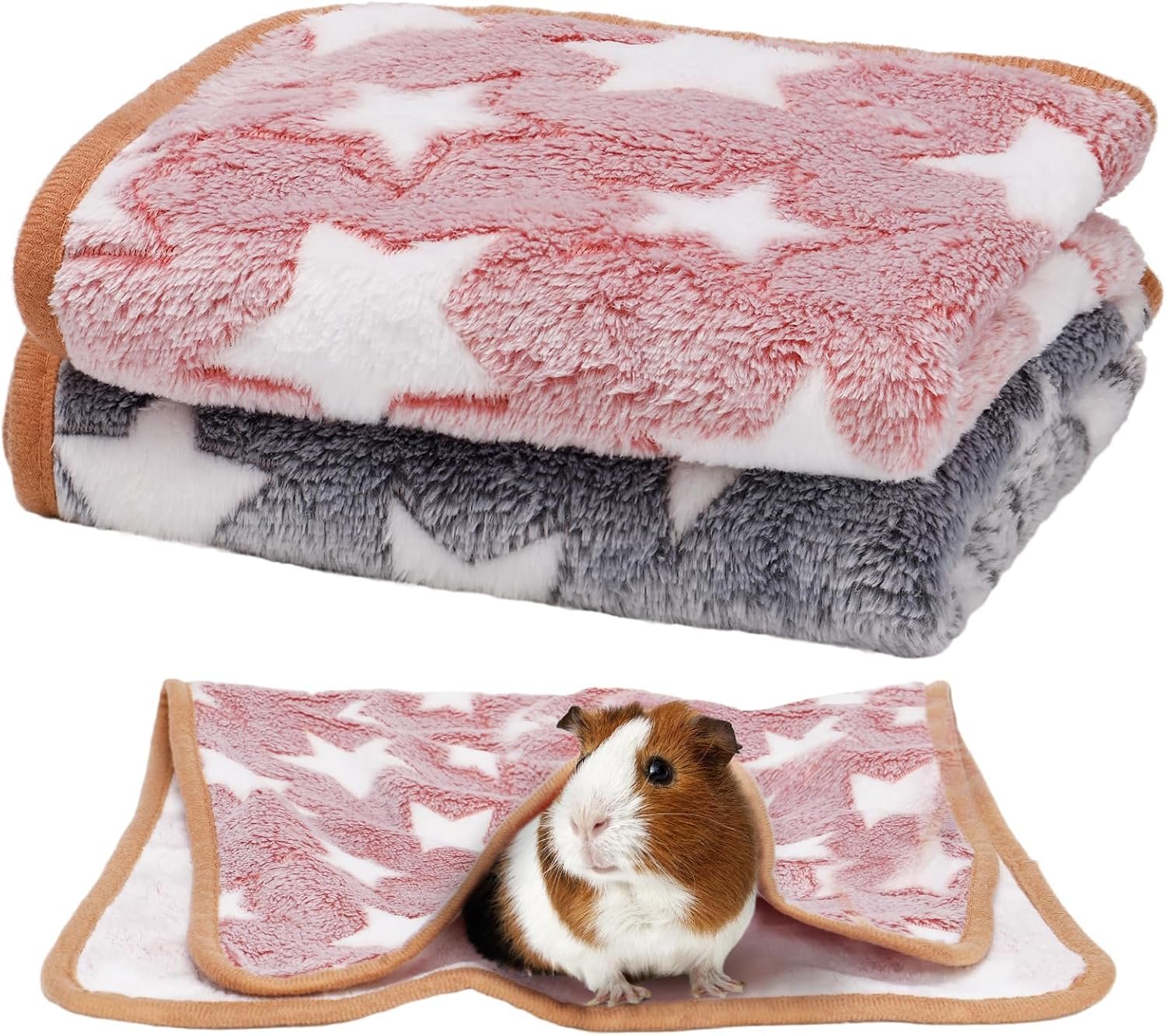 Guinea Pig Blanket, 2 Pack Warm Soft Coral Fleece Small Animal Blankets Washable Pet Cage Liners Sleep Mat Pad Cover for Rabbit Hamster Dog Cat Ferret Chinchilla Hedgehog Bedding, 24″ x 16″