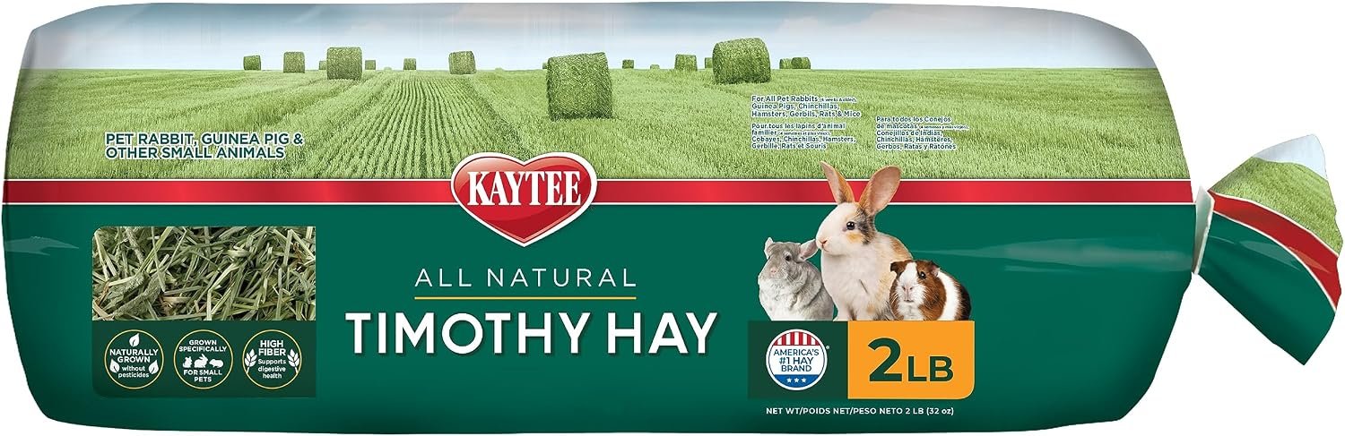 Kaytee Timothy Hay, High Fiber for Rabbits, Guinea Pigs, 32 Ounces | Supports digestive health. Hand-selected rabbit hay. Guinea pig hay, chinchilla hay, pesticide free