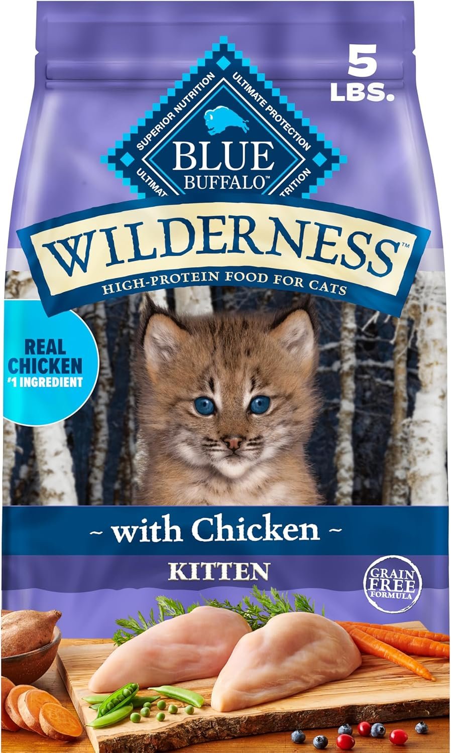 Blue Buffalo Wilderness Chicken Kitten Dry Cat Food, Grain-Free, 5 lb | High Protein, Real Chicken #1 Ingredient, DHA & ARA for Brain and Eye Development, Antioxidant-Rich LifeSource Bits