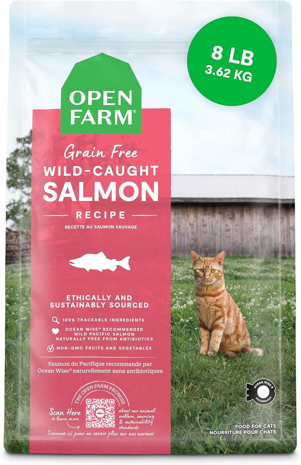 Open Farm Grain Free Dry Cat Food, Wild-Caught Salmon Kibble, 8lb Bag