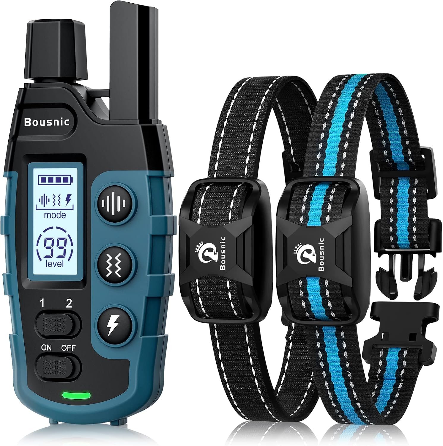 Bousnic Dog Shock Collar 2 Dogs (5-120Lbs) – 3300 ft Waterproof Training Collar for Dogs Large Medium Small with Rechargeable Remote, Beep (1-8) Vibration (1-16) and Humane Shock (1-99) Modes
