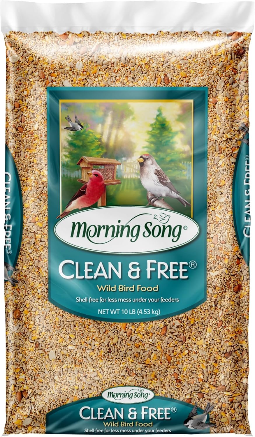 Morning Song Clean & Free No Mess Wild Bird Seed – 10 lb. | Shell-Free Bird Food Blend with Sunflower Chips, Peanuts & Canary Seed – No Waste Bird Food for Outside Feeders