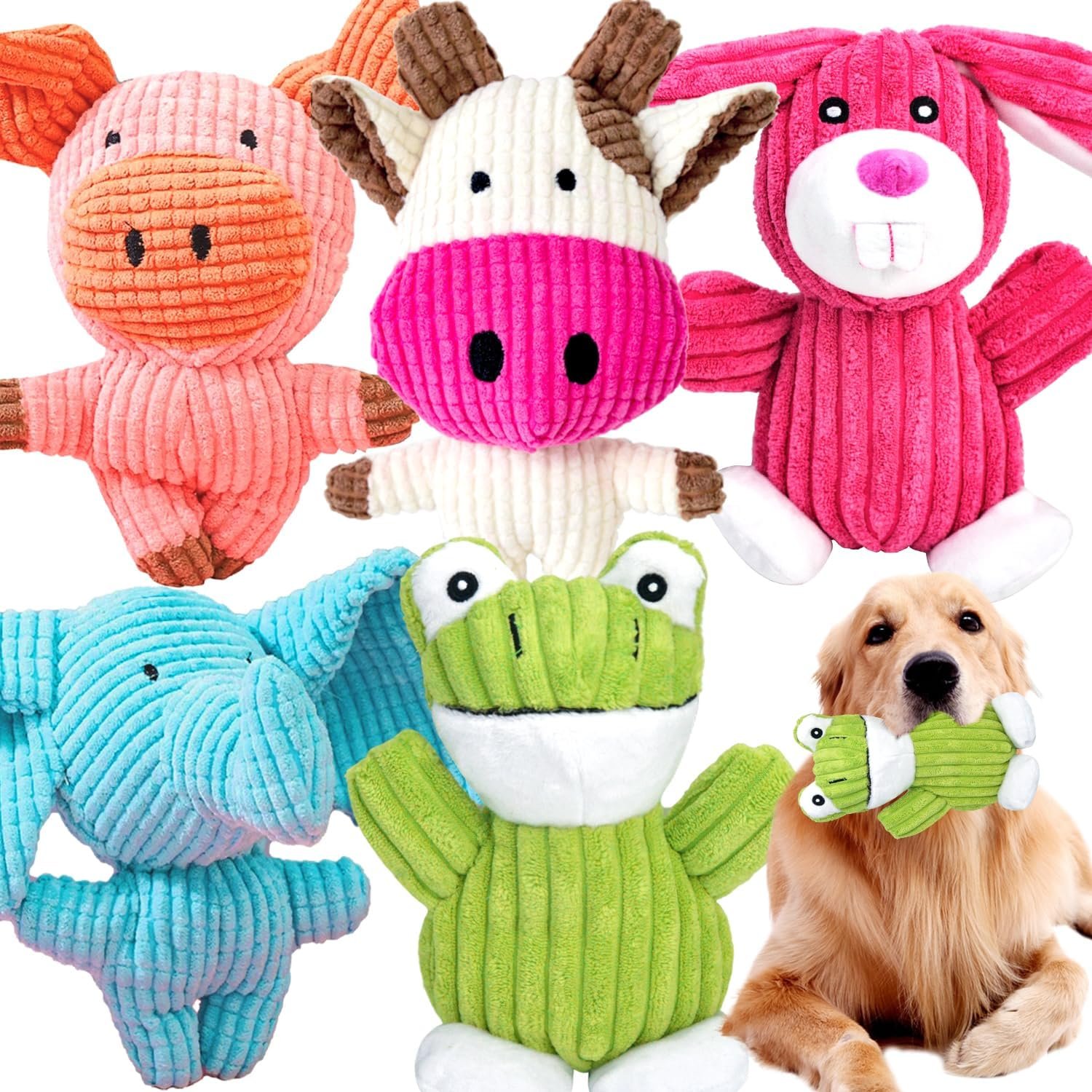 MRSOHRET Dog Toys Squeak, Tough Plush Puppy Chew Toy for Aggressive Chewers | 5 Pack Durable Plush Puppy Chew Toys for Teething, Stuffed Dog Toy for Large Medium Small Breed to Keep Them Busy