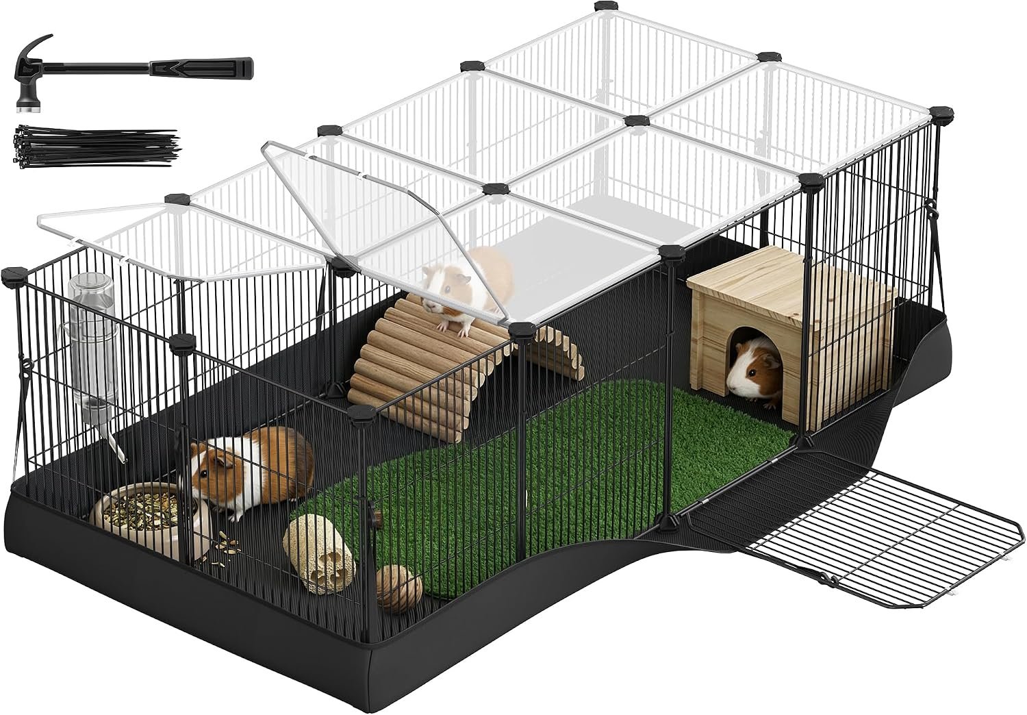 SONGMICS Guinea Pig Cage, Rabbit Cage, Small Animal Playpen with Waterproof Mat, Top and Side Door, 20 Panels, 48.4 x 24.8 x 16.3 Inches, Ink Black ULPI011BH01