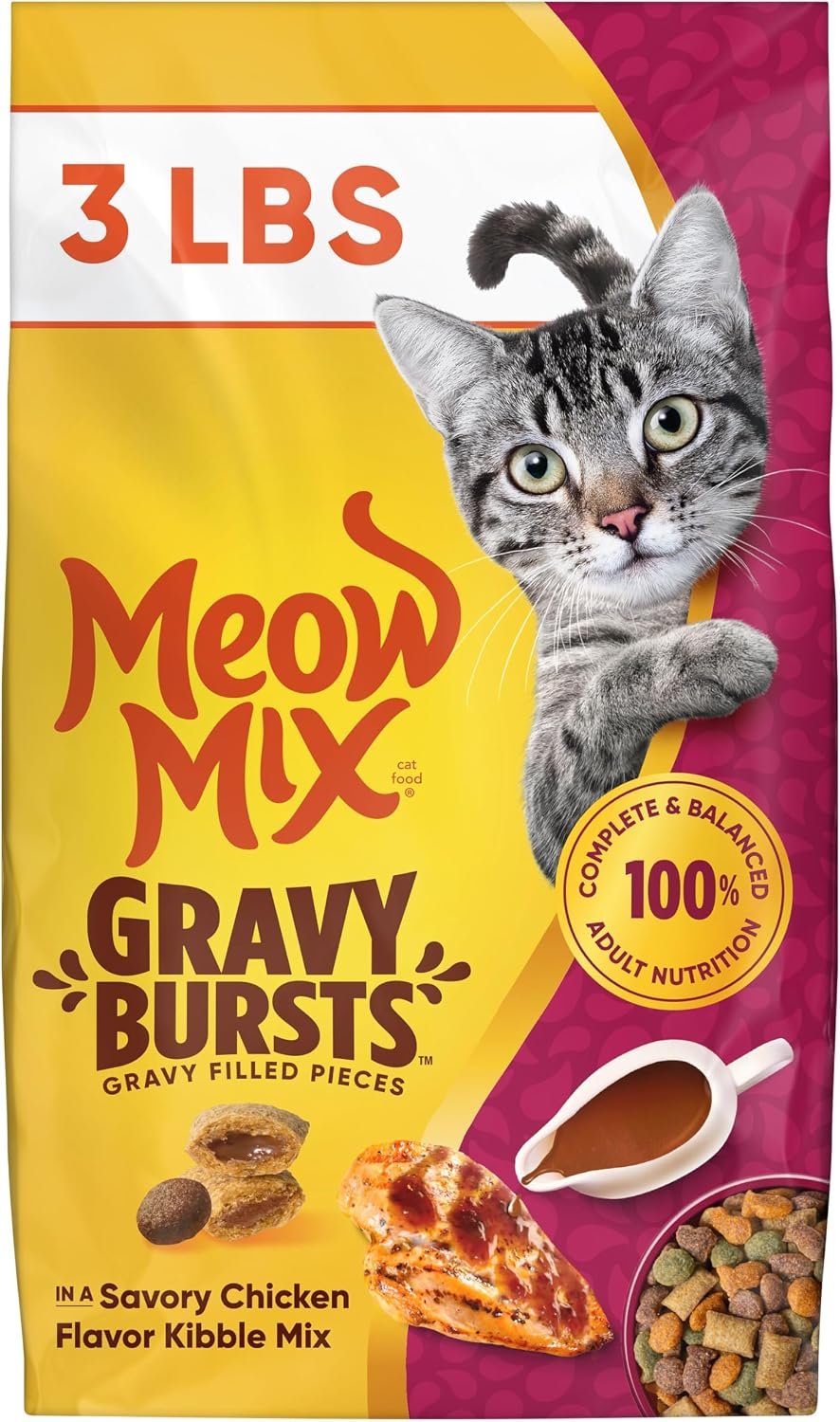 Meow Mix Gravy Bursts Dry Cat Food, 3 lb Bag