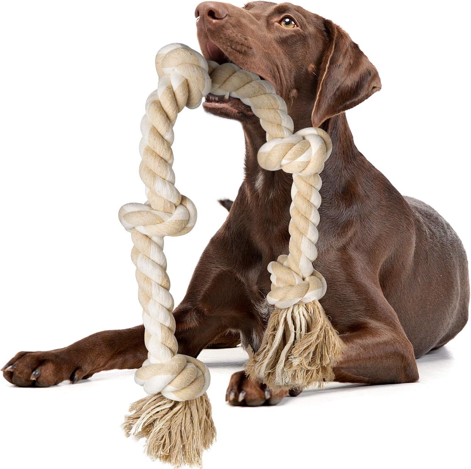 Fida Dog Rope Toys for Aggressive Chewers, Chew Toys for Large Medium Dogs | Natural Cotton, Heavy Duty Pull Rope for Tug of War and Interactive Play, 3 Feet 5 Knots Indestructible, Teeth Cleaning