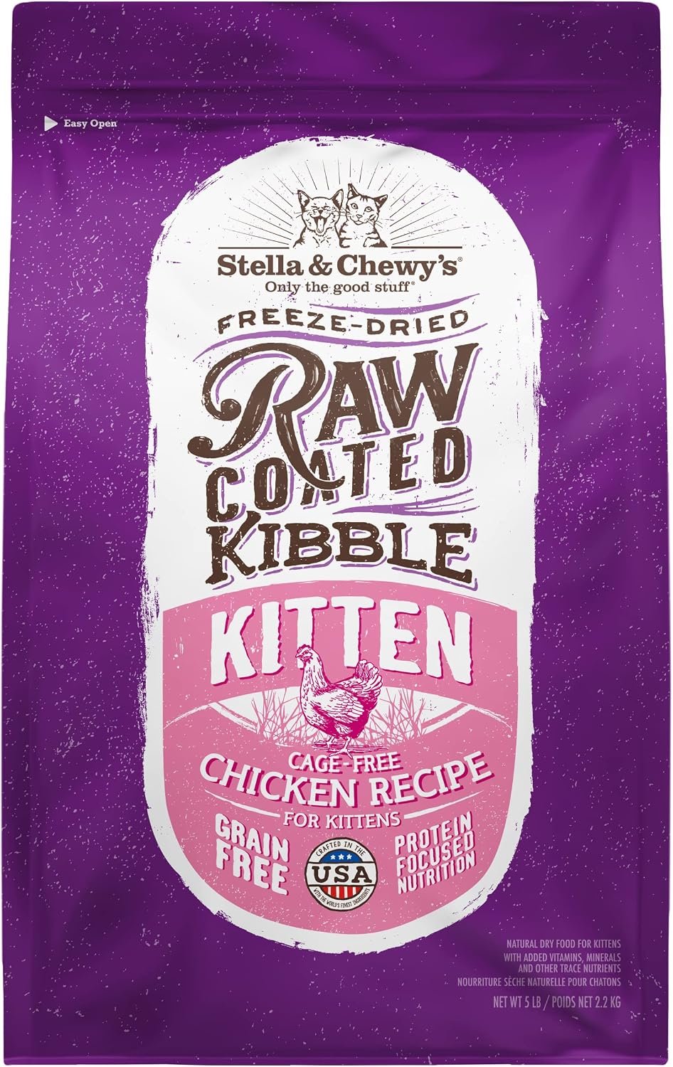 Stella & Chewy’s Raw Coated Premium Kibble Cat & Kitten Food – Grain Free, Protein Rich Meals – Cage-Free Chicken for Kittens Recipe – 5 lb. Bag