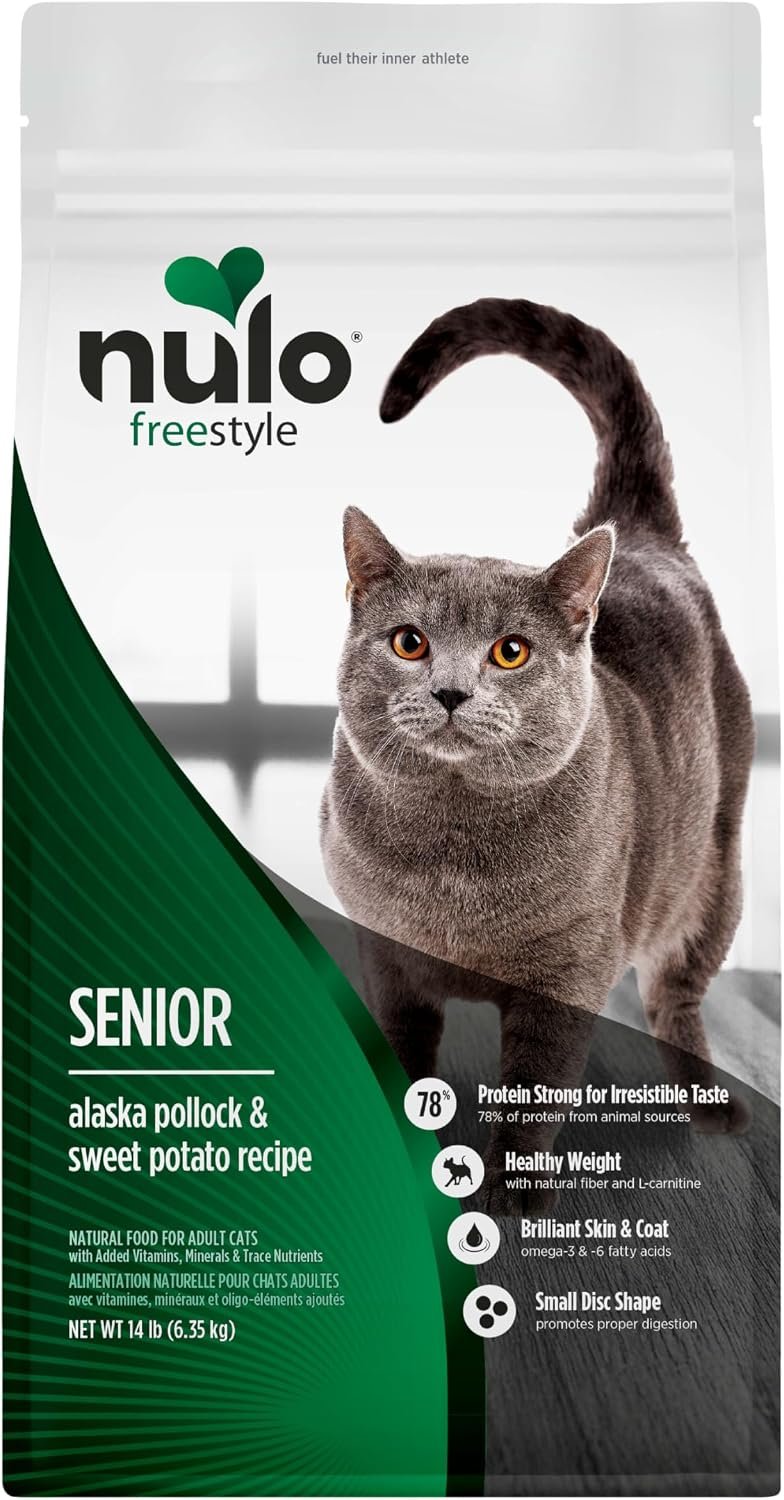 Nulo Freestyle Senior Dry Cat Food – Alaska Pollock & Sweet Potato, High Protein, Natural Grain Free Cat Food with Probiotics and L-Carnitine, 14lb Bag