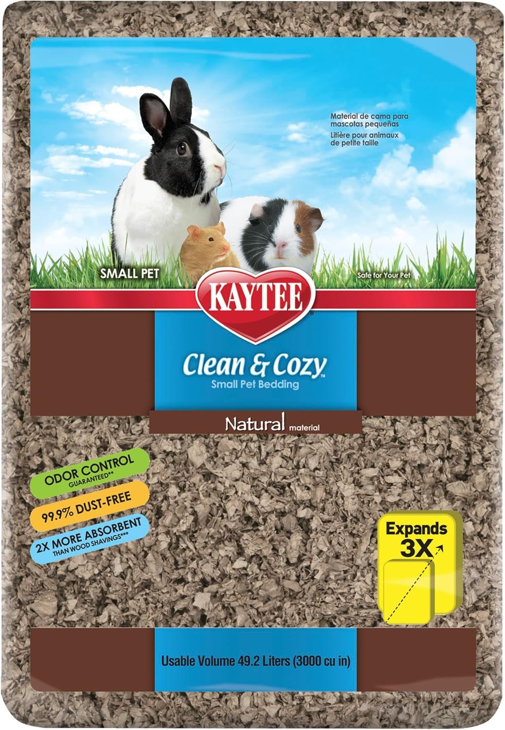 Kaytee Clean & Cozy Natural Paper Bedding, 49.2 Liters | Keeps habitats fresh. Small animal bedding for rabbits, guinea pigs, hamsters. Hamster bedding odor control, 99% dust-free