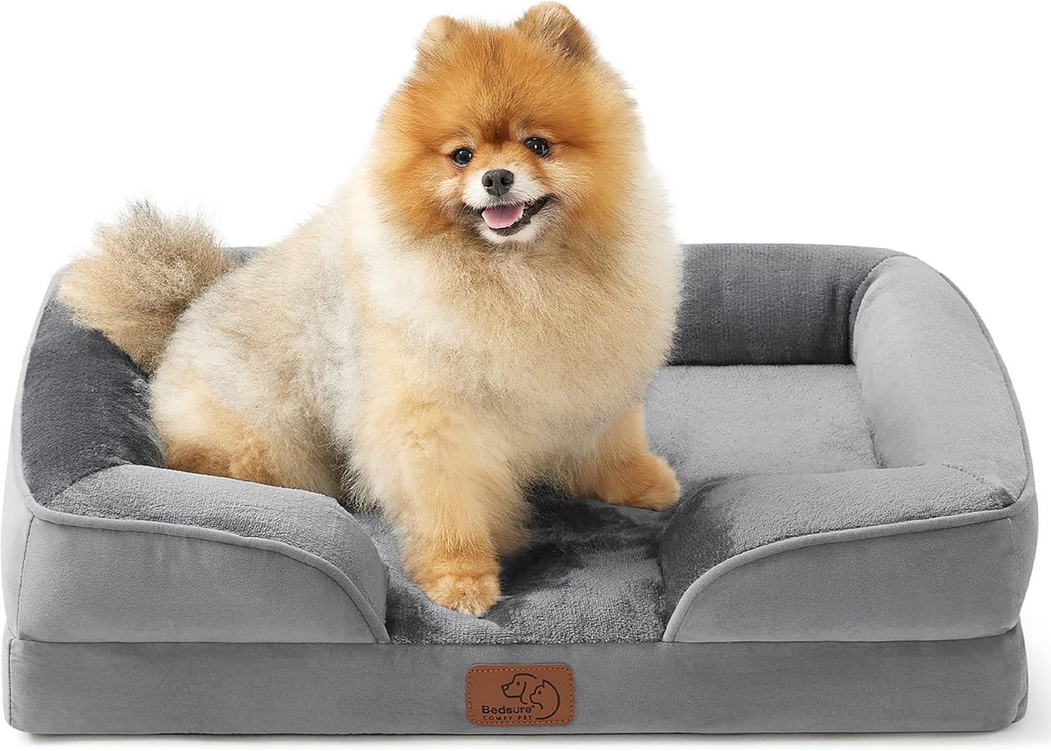 Bedsure Orthopedic Dog Beds for Small Dogs with Removable Washable Cover | 24″ Classic Comfy Puppy Couch Sofa Waterproof, Cozy Bolster Sides, Nonslip Bottom, Pet bed for Cats,Senior Dogs, Grey