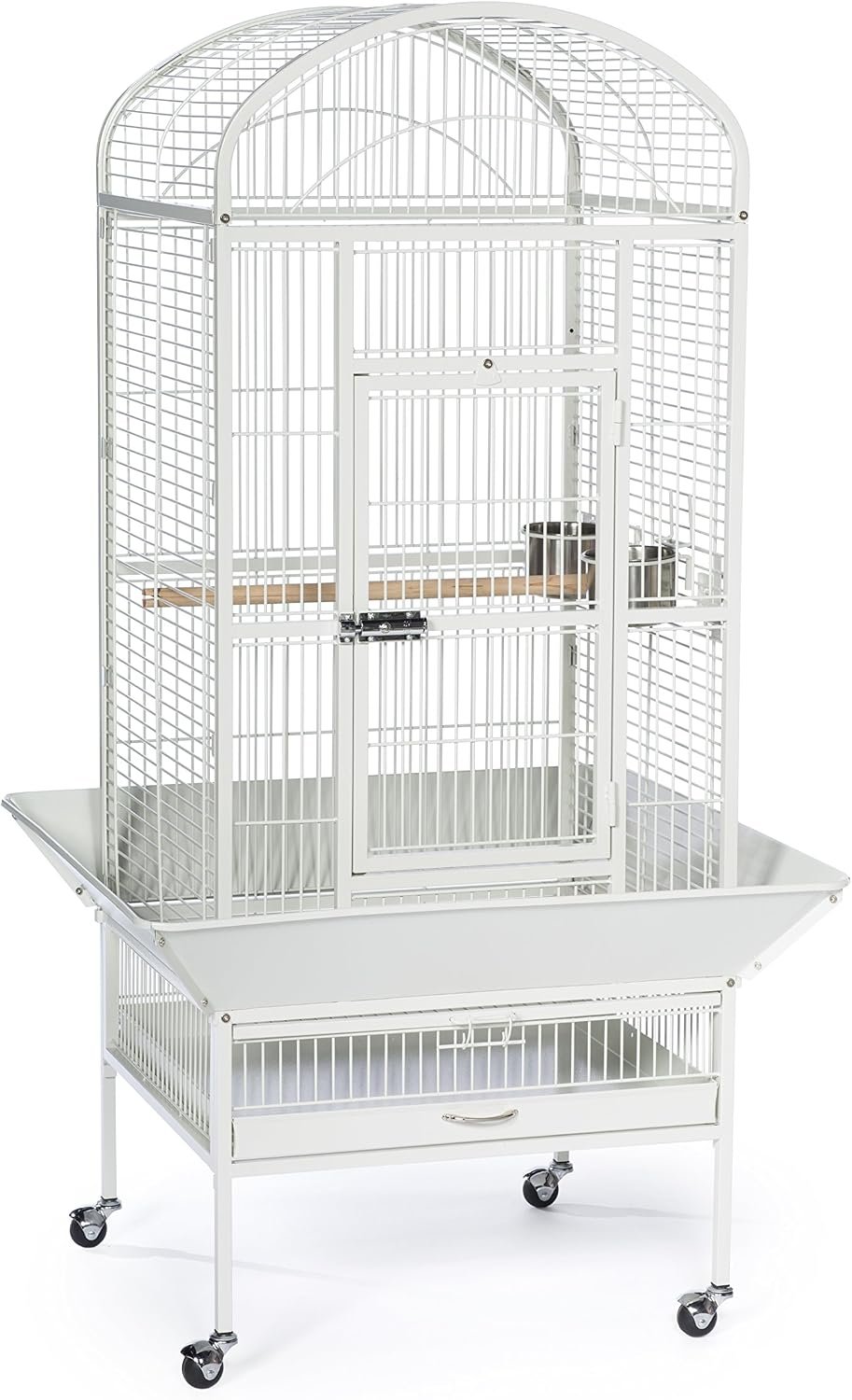 Prevue Pet Products Large Dome Top Bird Cage w/Dual Locks – M, Chalk White | Medium Steel Cage with Casters, Seed Guards, and Perches, Ideal for Cockatiels, Conures, and Similarly Sized Birds