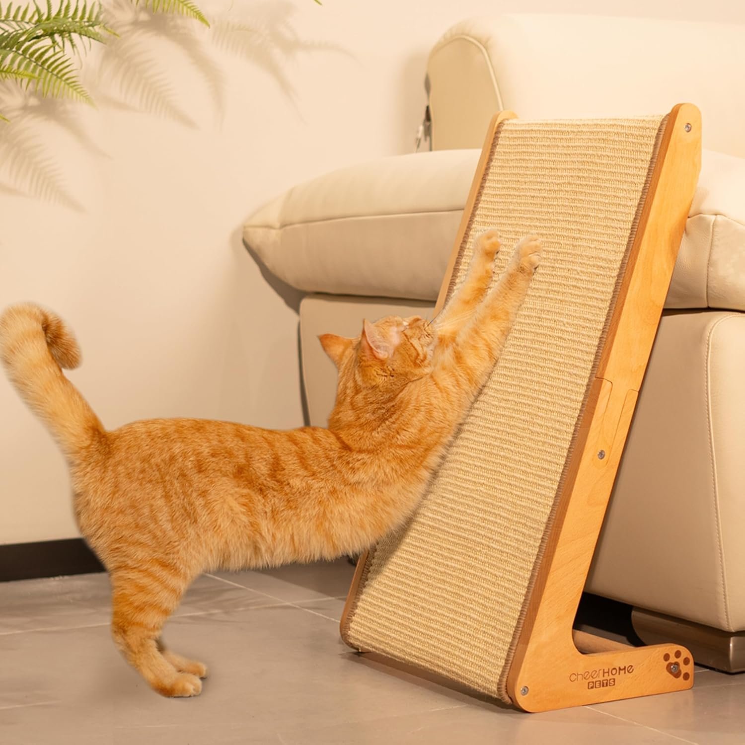 CHEERHOME PETS Sisal Cat Scratcher Ramp for Indoor L-Shape Solid Wooden | Vertical Cat Scratching Post. Natural Sisal Cat Scratch Pad. Sturdy Beech Frame. Moisture-Resistant Cat Furniture