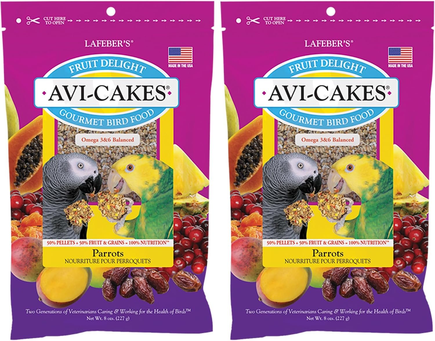 LAFEBER’S Fruit Delight Avi-Cakes Pet Bird Food, Made with Non-GMO and Human-Grade Ingredients, for Parrots (8 oz Pack of 2)