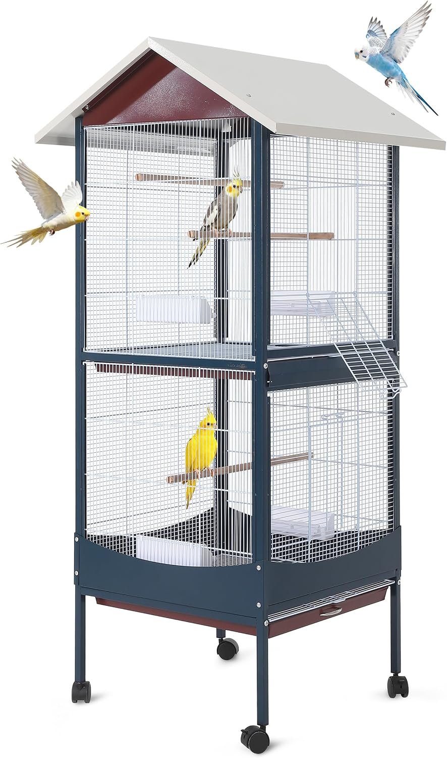 Garvee Bird Cage, 66”H Extra Large Bird Cage, w/Removeble Tray, Waterproof Roof, Easy to Clean, Lockable Caster, Indoor& Outdoor Application for Conure,Macaw,Budgie,Cockatiel,Lovebirds,Parakeet | w/Removeble Tray, Waterproof Roof, Easy to Clean, Lockable Caster, Application for Conure,Macaw,Budgie,Cockatiel,Parakeet