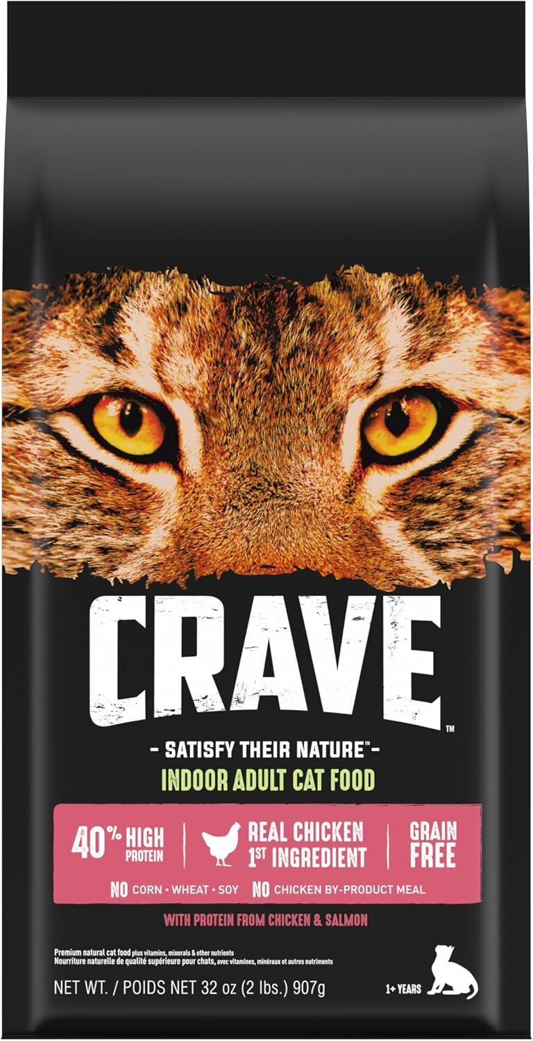 CRAVE Grain Free High Protein Indoor Dry Cat Food, Chicken & Salmon, 2 lb