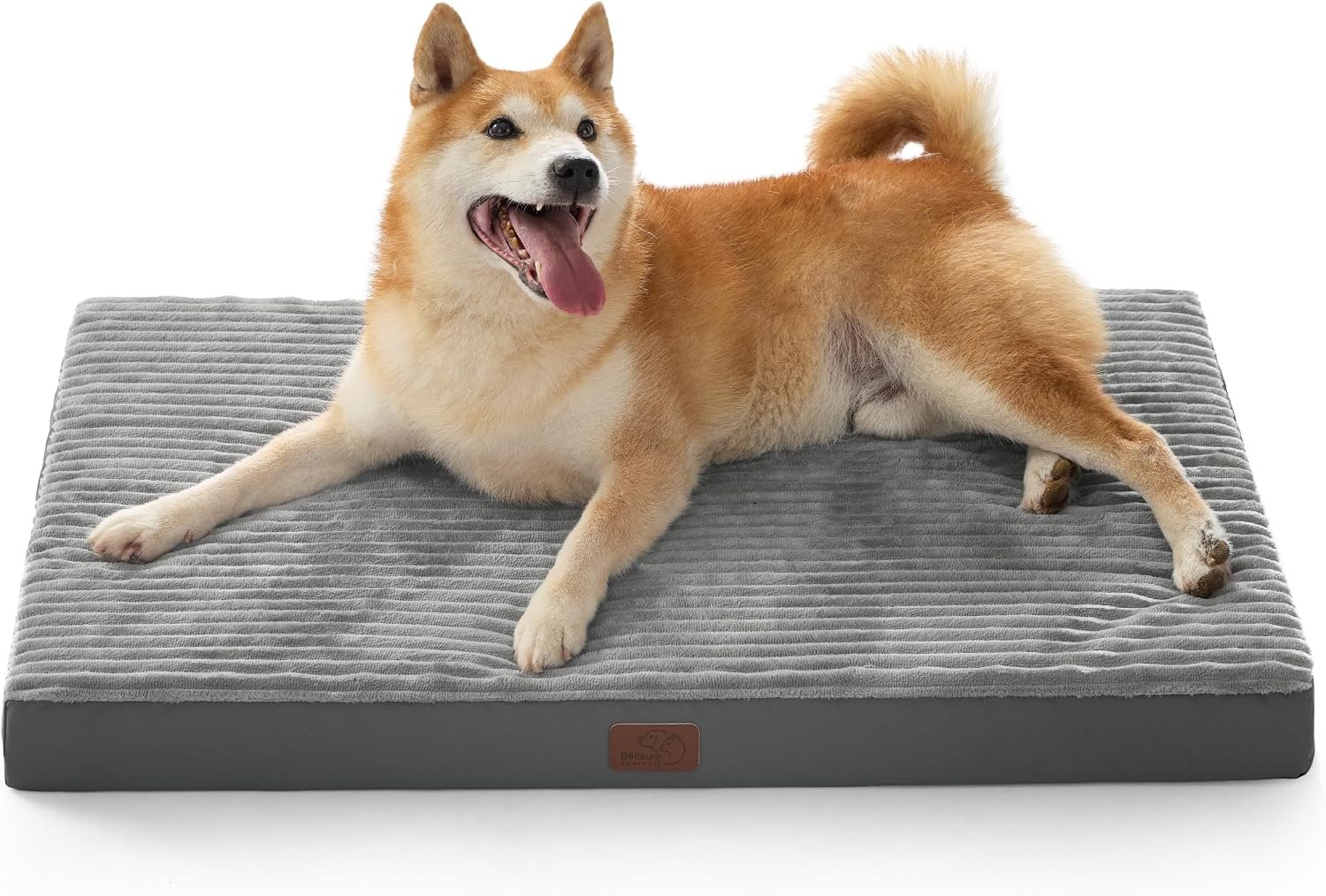 Bedsure ComfyFleece Large Dog Bed for Crate with Washable Cover, 35×22 | Orthopedic Egg Crate Foam Pet Mat,Removable Cover, Nonslip Bottom,Not Waterproof,Not Chewproof,For Large Breeds up to 40lbs