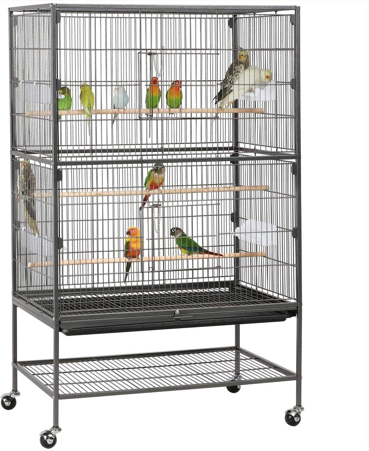 Yaheetech 52″ Large Bird Cage for Parakeets, Cockatiels, Conures, Black | Rolling stand with Storage Shelf, Slide-out Tray for Easy Cleaning, 0.6″ Bar Spacing, Indoor Outdoor Flight Cage
