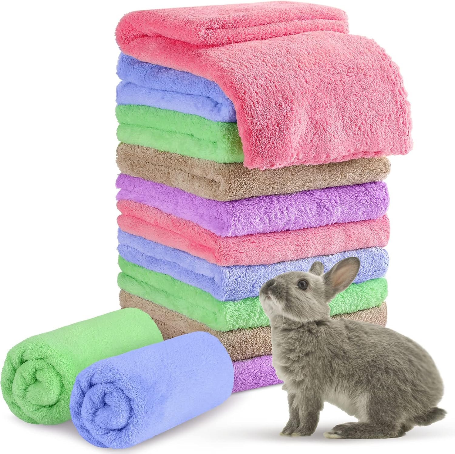 Tatuo 10 Pack Guinea Pig Fleece Cage Liners, Washable Small Animal Bedding Blankets Soft Reusable Pee Pads Absorbent Cage Mats for Guinea Pig Hamster Rabbit Hedgehog(13.8 x 29.5 Inch,Mixed Colors)