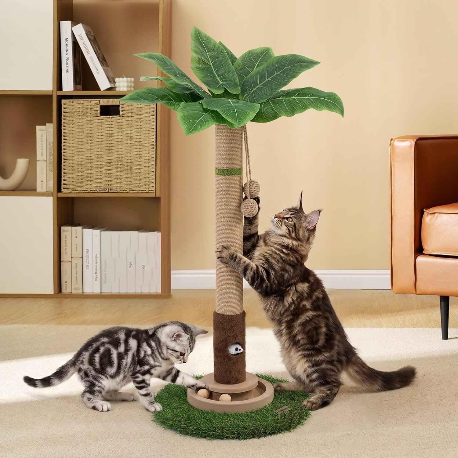 Woochpet Tall Cat Scratching Post,Cat Toys,Cat Scratcher Tree for Large Cat | Heavy Duty,Protect Sofa,Modern Boho,Cat Ball Track,Cat Tree,For Indoor Cats