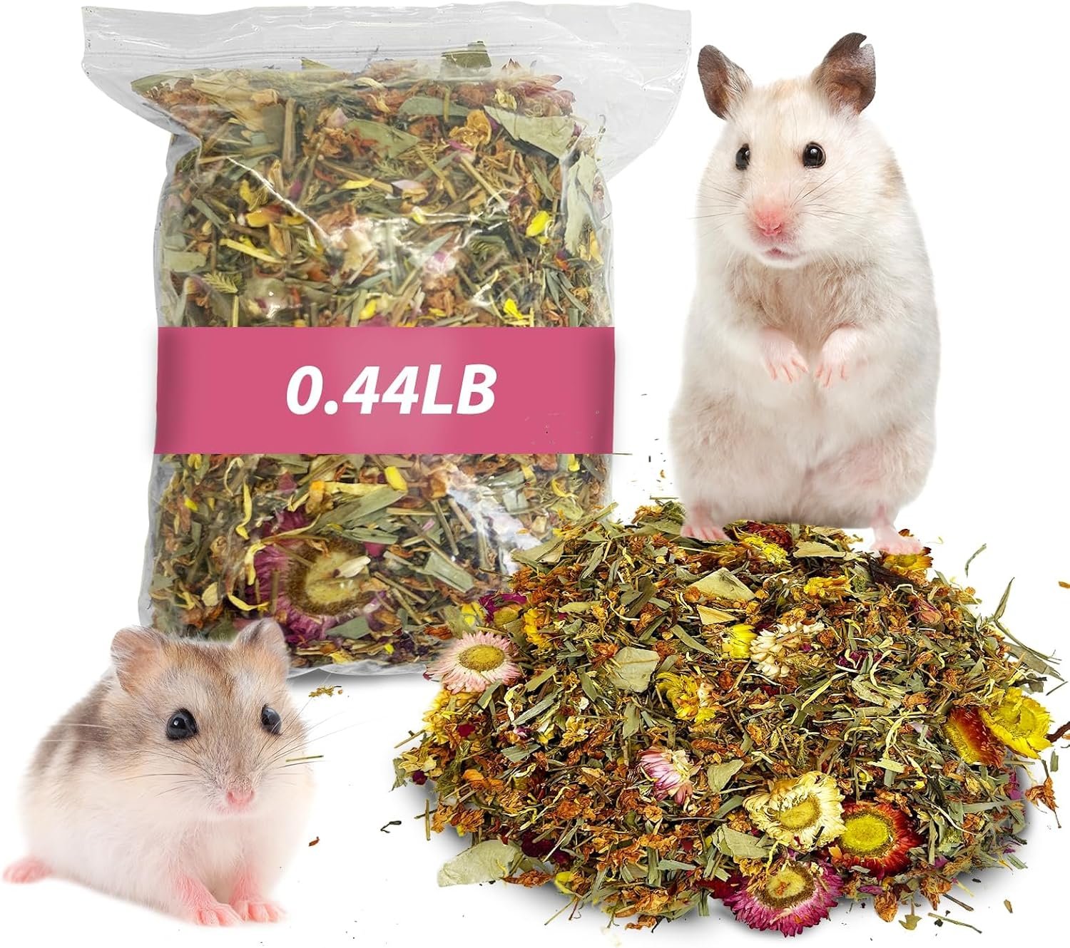 PINVNBY Hamster Bedding – Natural Dried Flower & Herb Litter for Small Pets (Gerbils, Mice, Lemming, Degus) – Flower & Grass (7 Ounces)