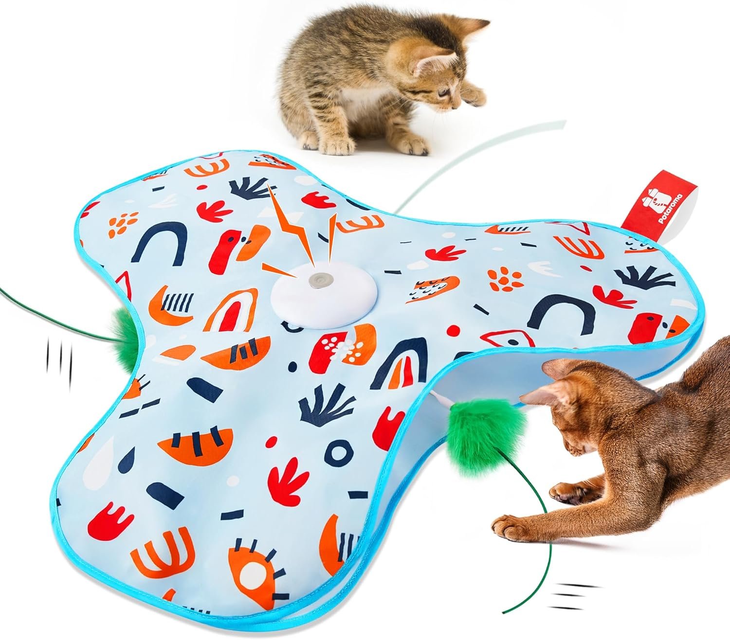 Potaroma Hide and Seek Interactive Cat Toys | Moving Concealed Wand Feather, Automatic Chargeable Indoor Kitten Exercise Kicker, Mouse Squeaky, Floral Cover
