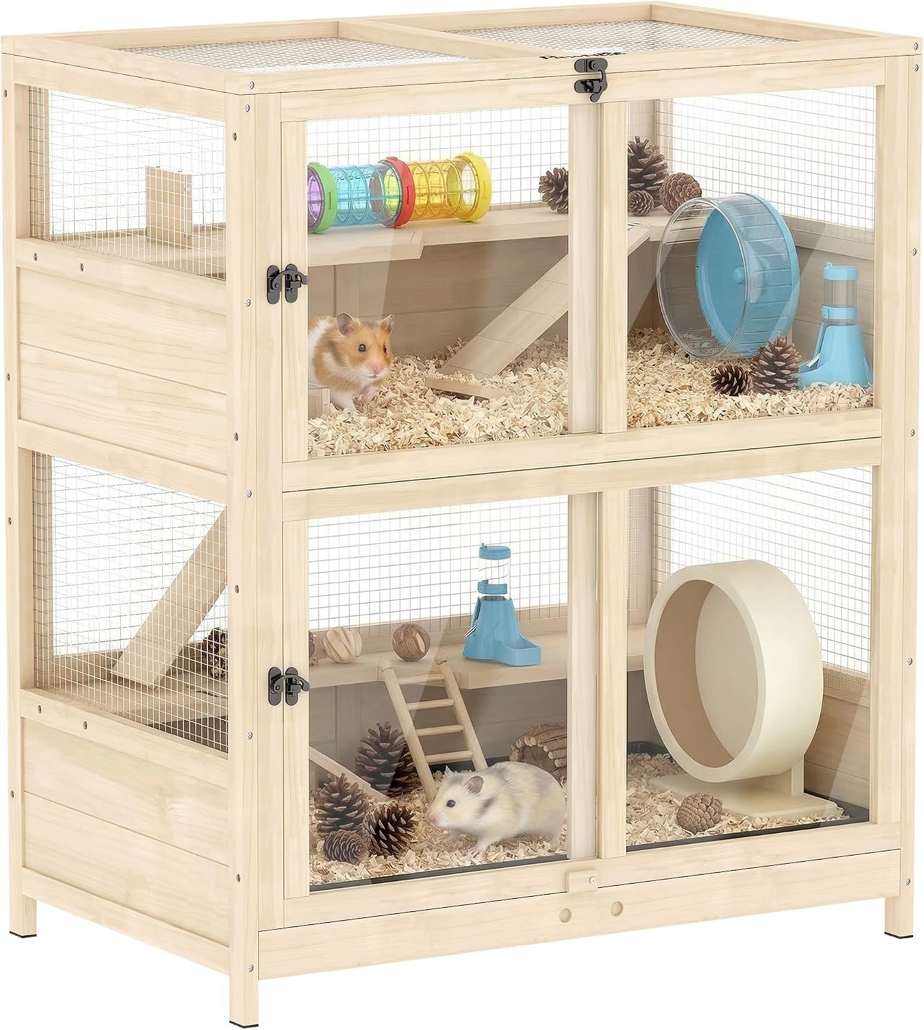PawHut Wooden Hamster Cage for Syrian Mice Gerbil 33″ x 21″ x 36″