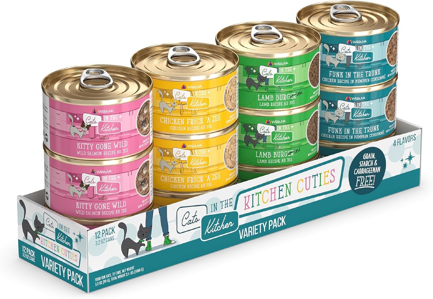 Weruva Cats in the Kitchen, Kitchen Cuties Variety Pack, Wet Cat Food, 3.2oz Can (Pack of 12)