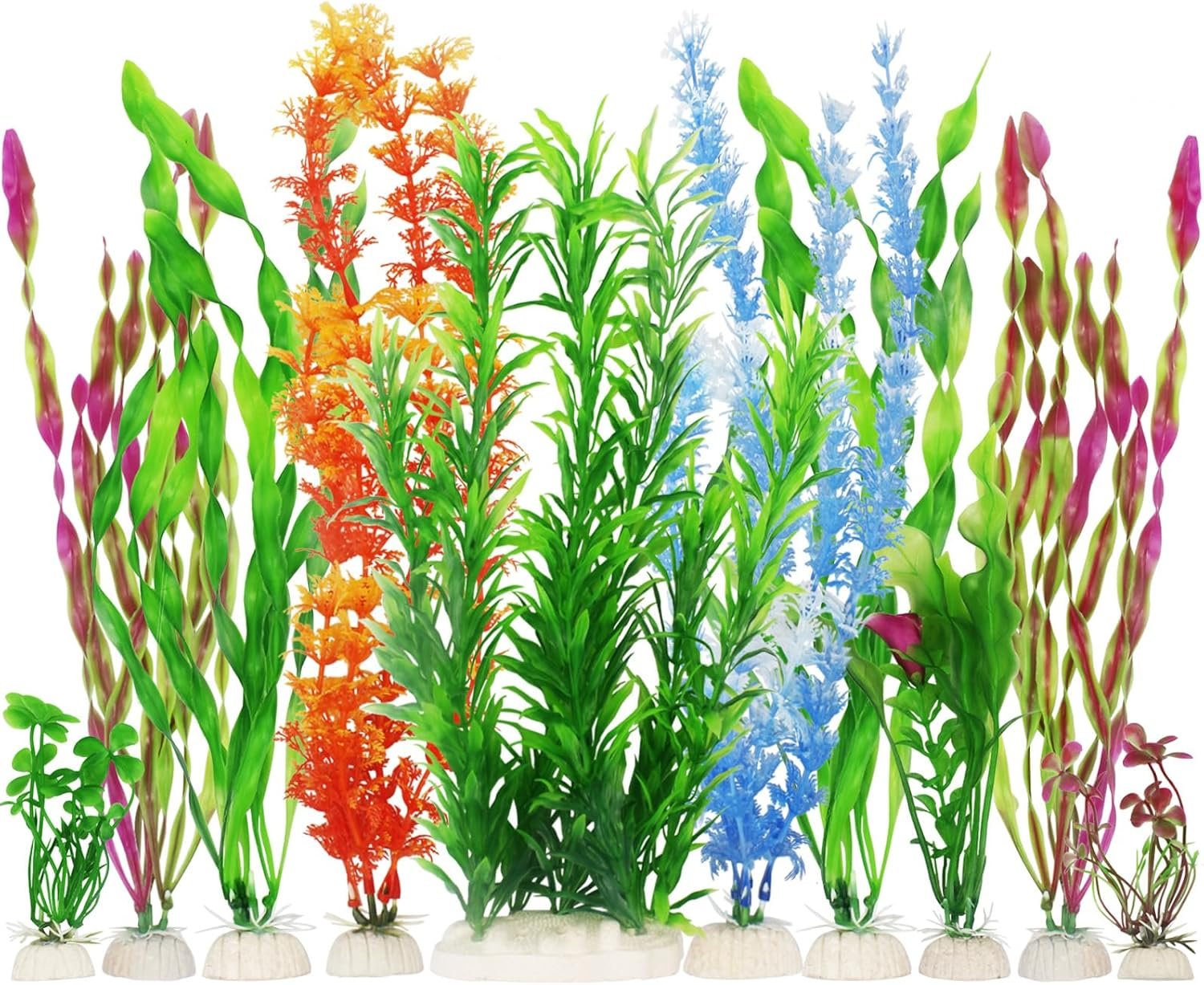 MyLifeUNIT Artificial Fish Tank Plants, 10 Pack Plastic Aquarium Plants Decorations
