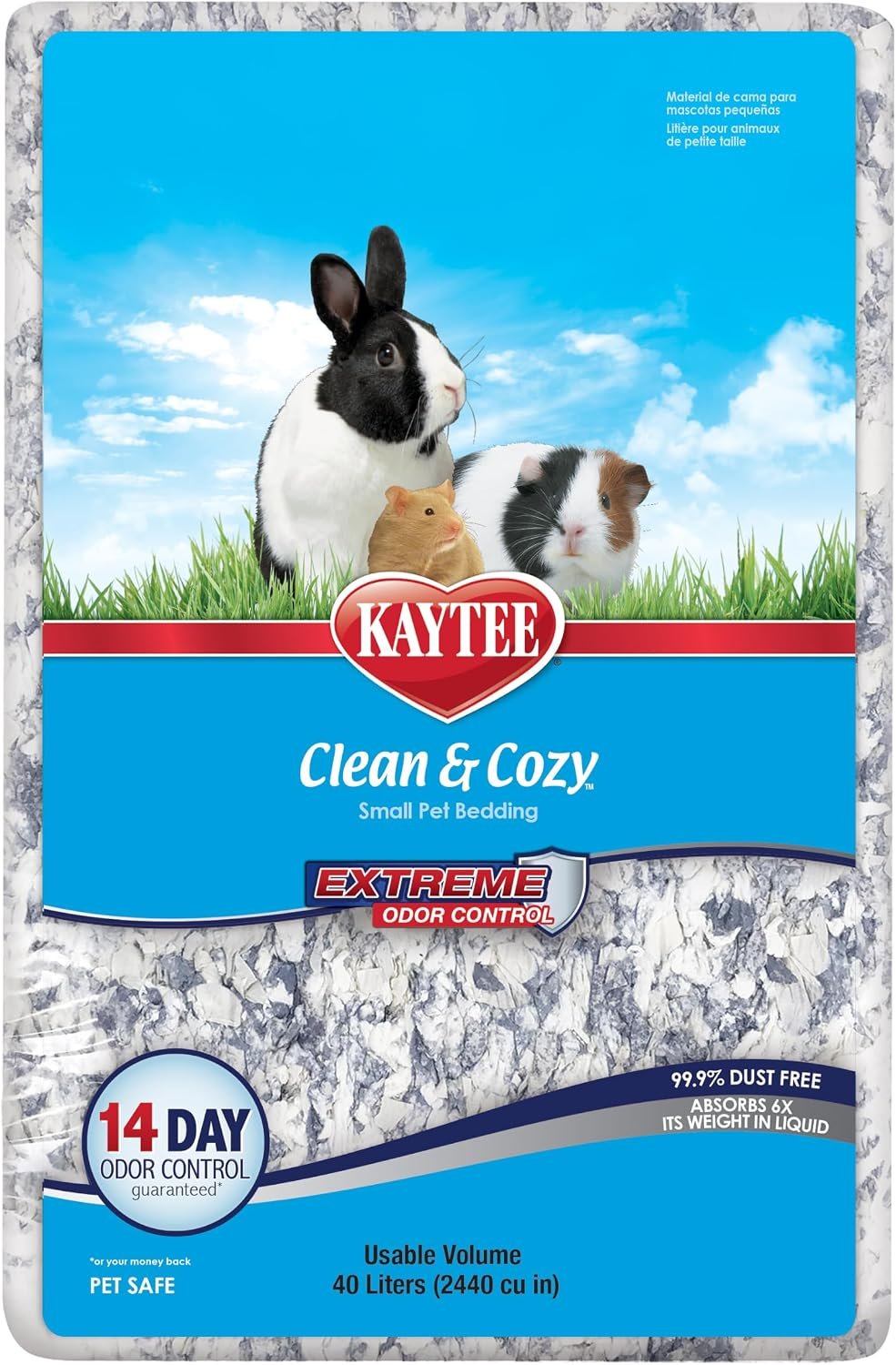 Kaytee Clean & Cozy Extreme Odor Control Hamster Bedding, 40 Liters | Small animal bedding for fresh habitats. Soft paper bedding absorbs up to 6x liquid. Fragrance-free, 99% dust-free