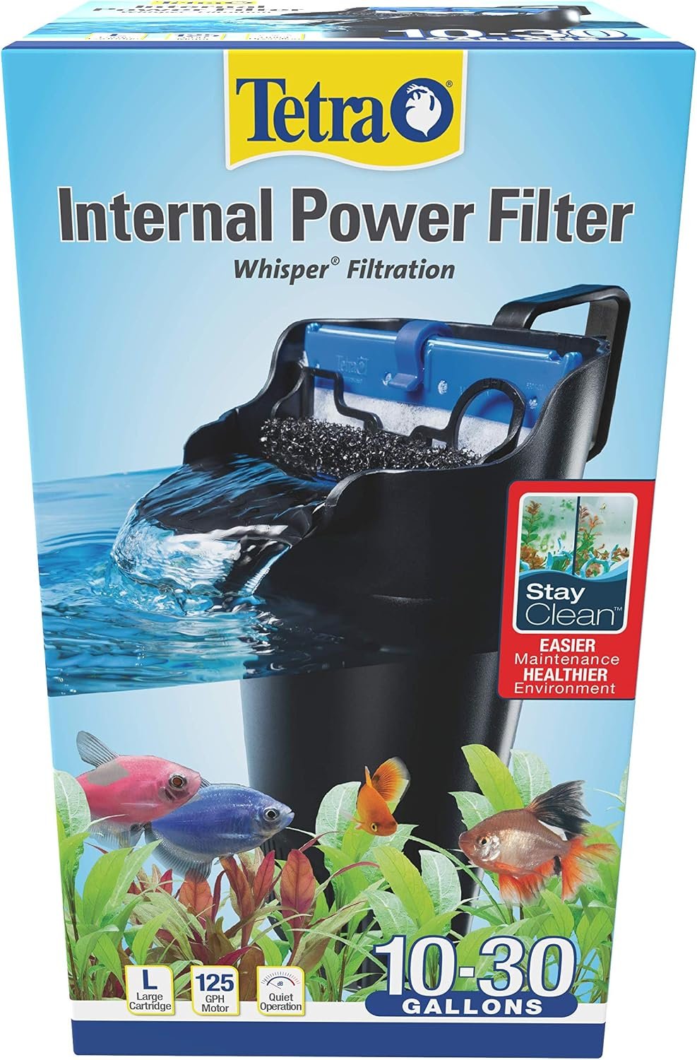 Tetra Whisper 135 GPH Internal Power Filter For Aquariums | For Fish Tanks Up To 30 Gallons, Whisper Quiet, 3-Stage Filtration, Space-Saving Internal Filter Clips on Tank
